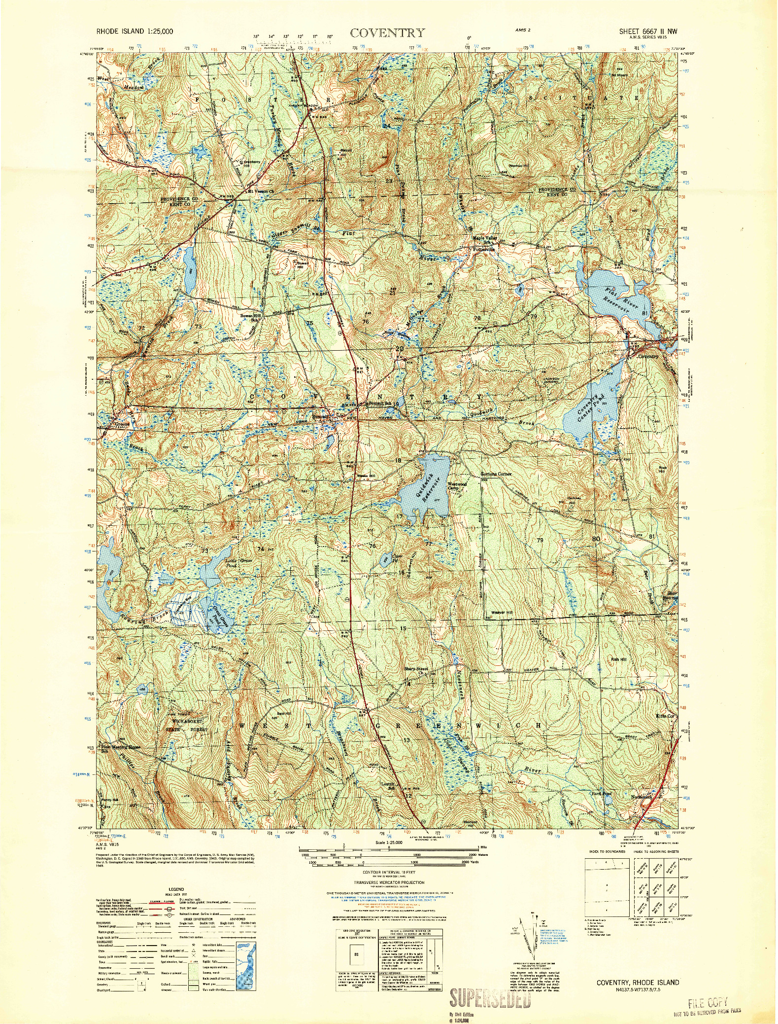 USGS 1:25000-SCALE QUADRANGLE FOR COVENTRY, RI 1950