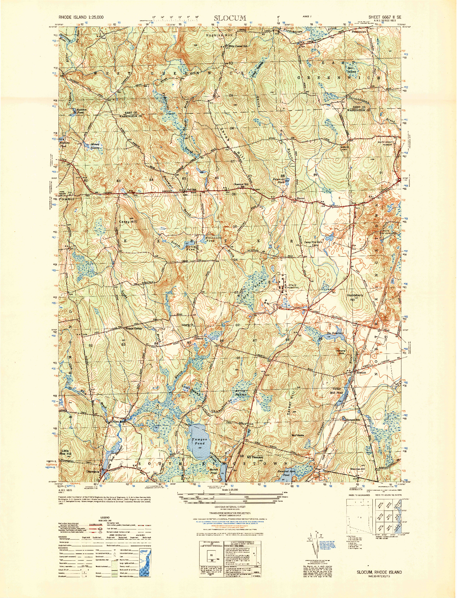 USGS 1:25000-SCALE QUADRANGLE FOR SLOCUM, RI 1950