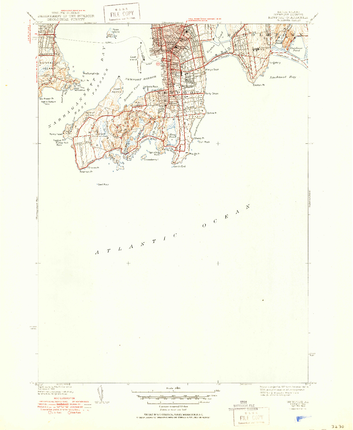 USGS 1:31680-SCALE QUADRANGLE FOR NEWPORT, RI 1944