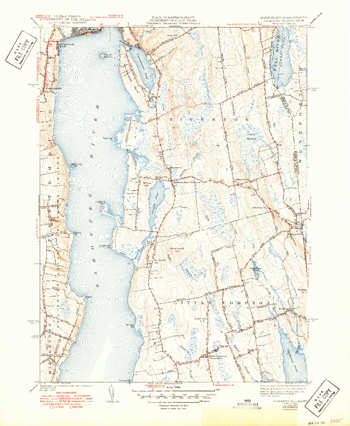 USGS 1:31680-SCALE QUADRANGLE FOR TIVERTON, RI 1942