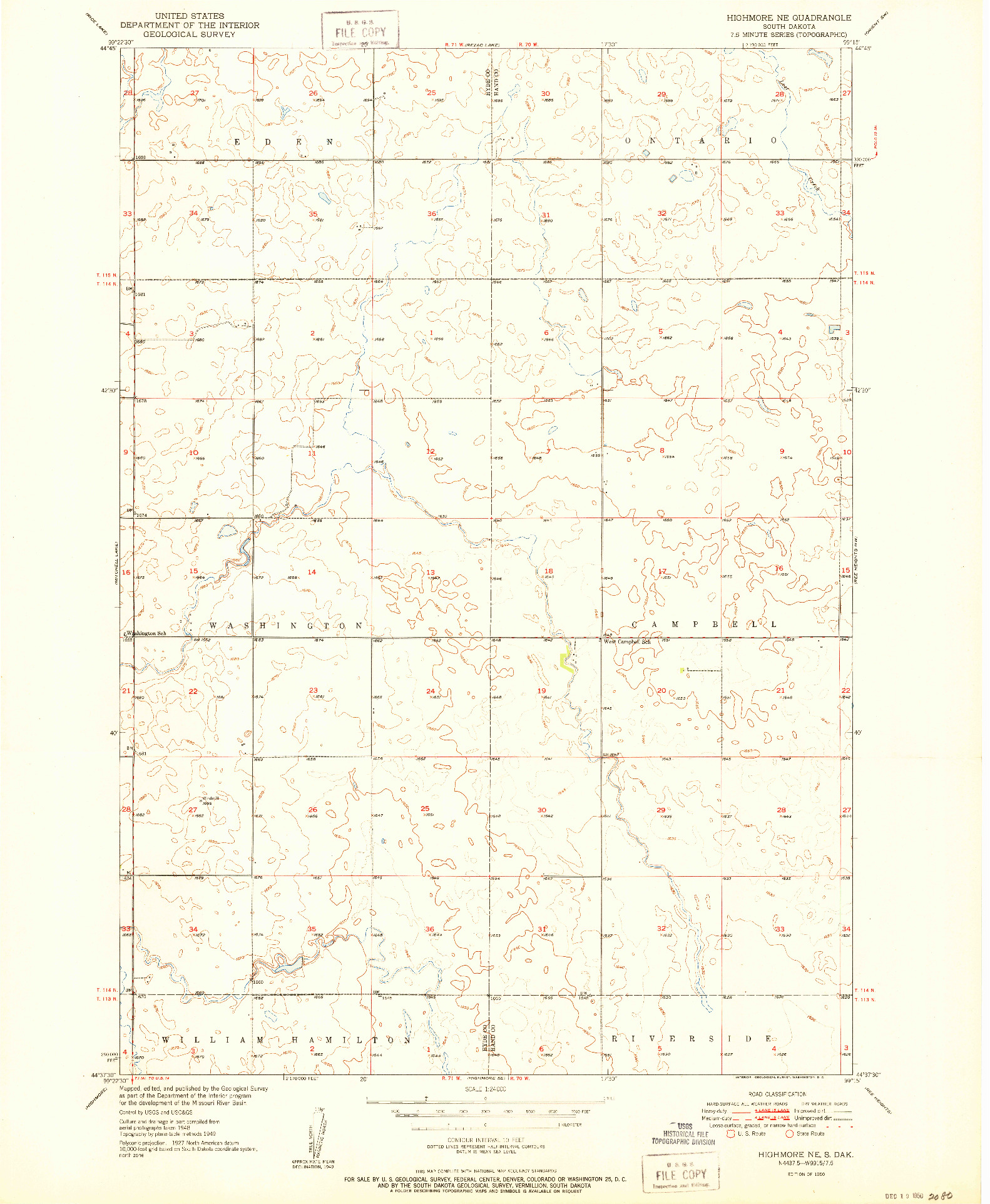 USGS 1:24000-SCALE QUADRANGLE FOR HIGHMORE NE, SD 1950