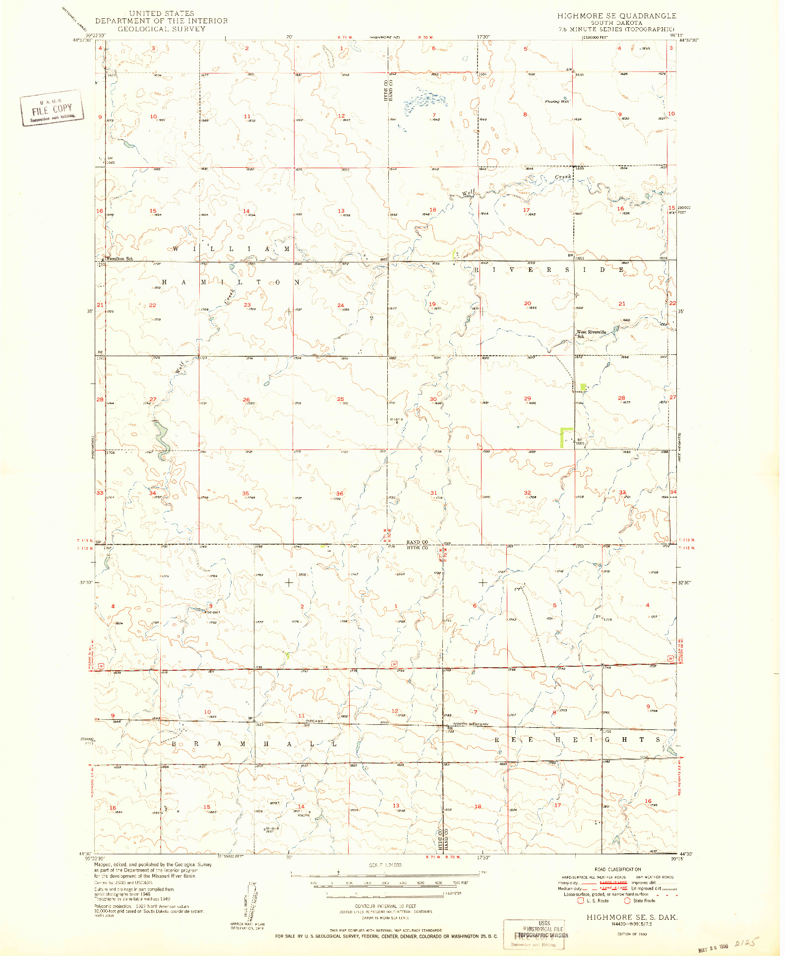 USGS 1:24000-SCALE QUADRANGLE FOR HIGHMORE SE, SD 1950