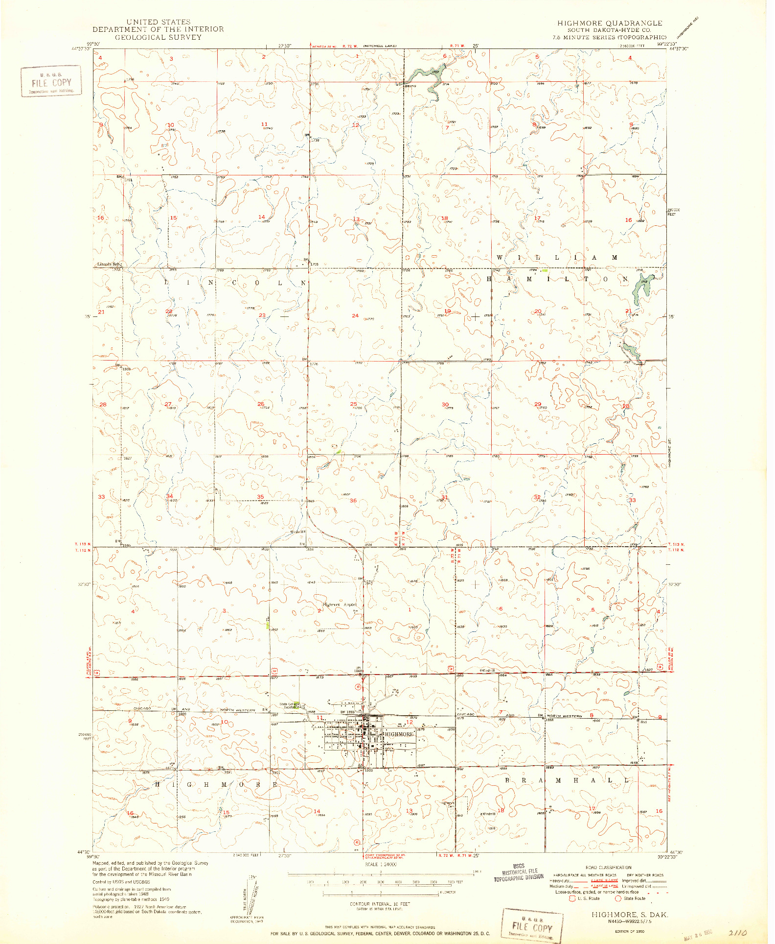 USGS 1:24000-SCALE QUADRANGLE FOR HIGHMORE, SD 1950
