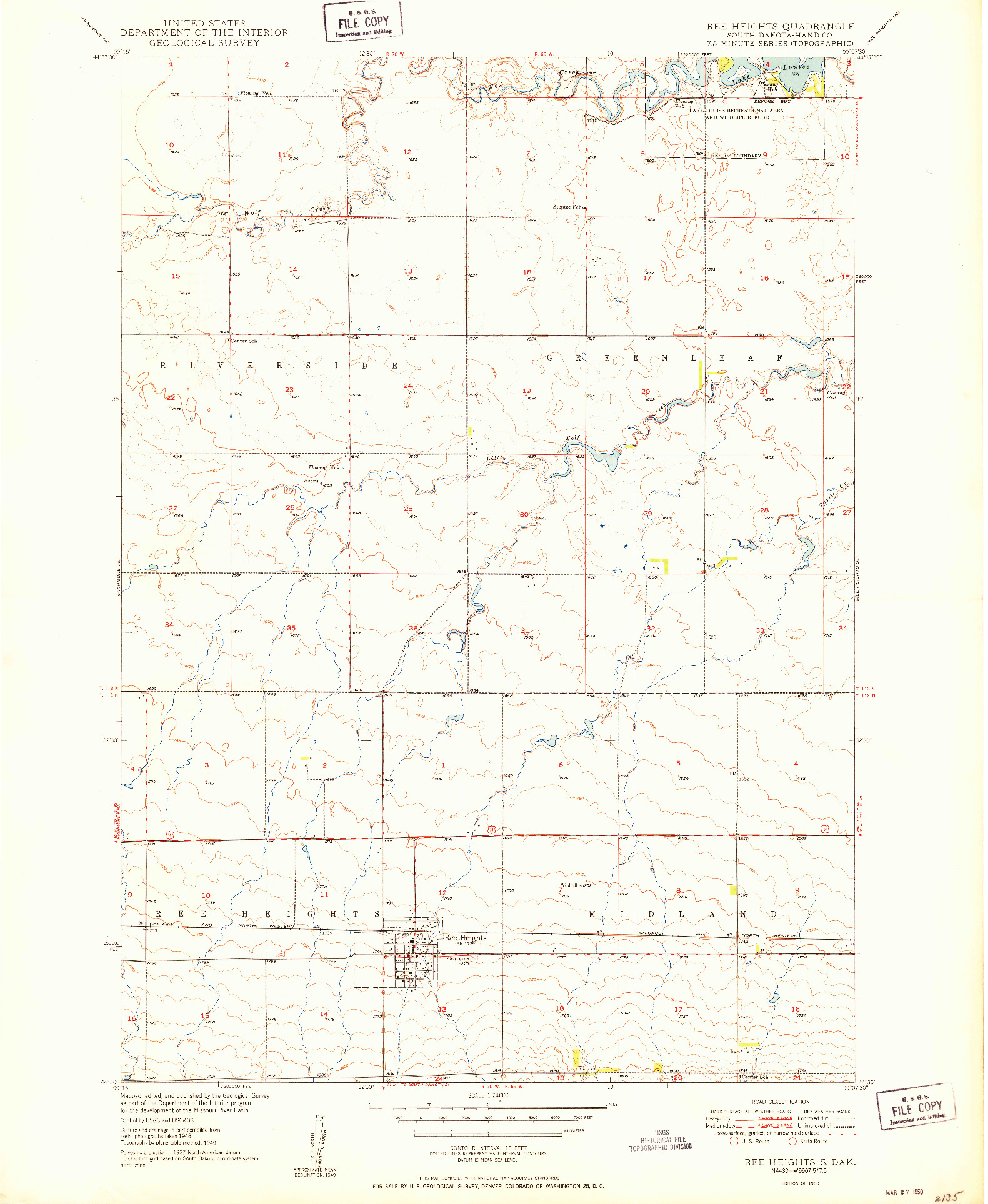 USGS 1:24000-SCALE QUADRANGLE FOR REE HEIGHTS, SD 1950