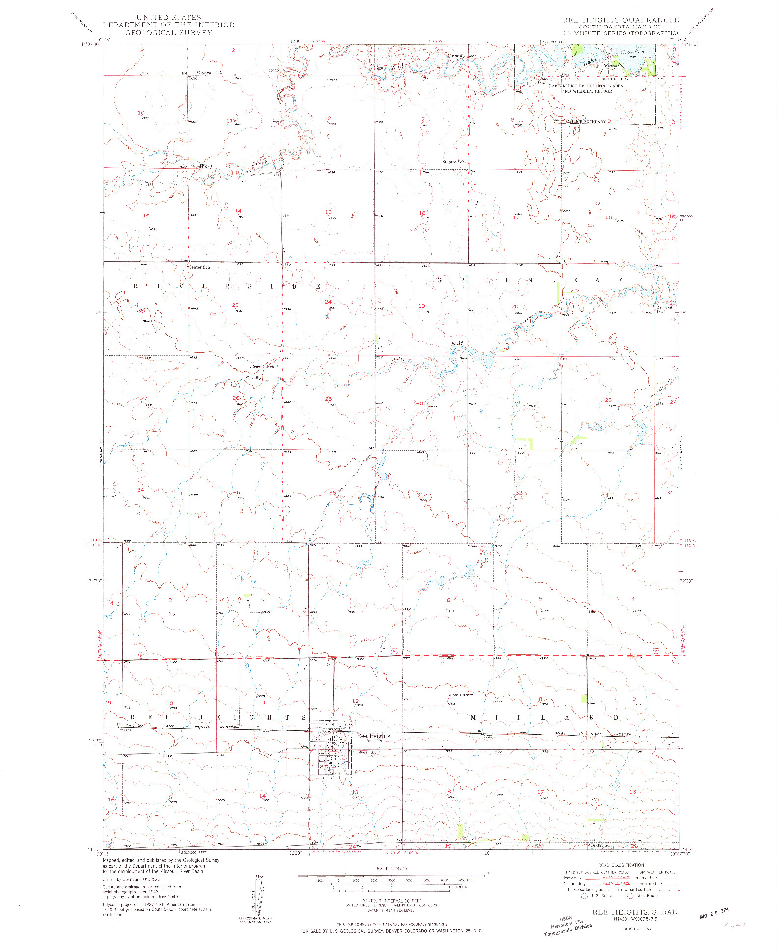 USGS 1:24000-SCALE QUADRANGLE FOR REE HEIGHTS, SD 1950