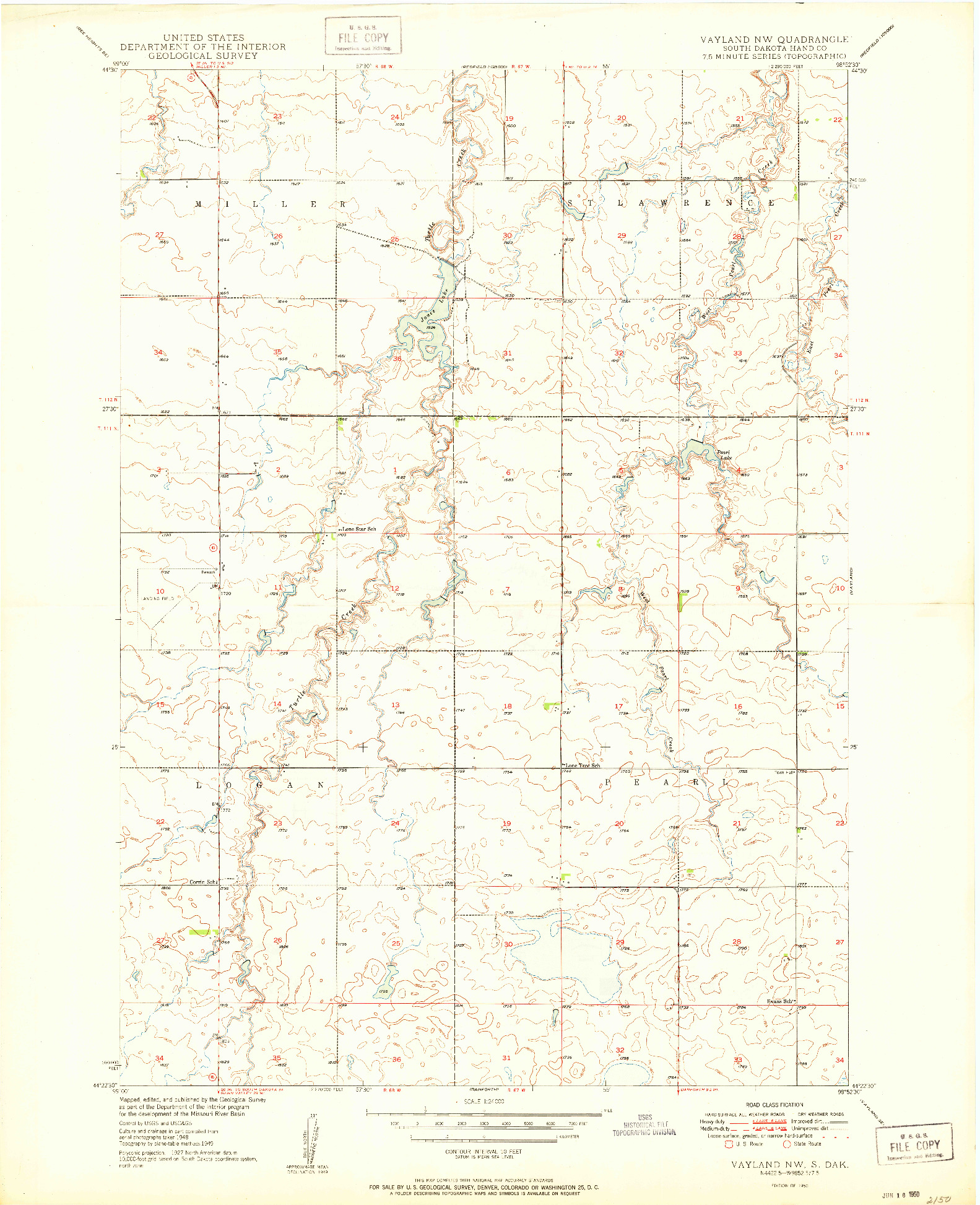 USGS 1:24000-SCALE QUADRANGLE FOR VAYLAND NW, SD 1950