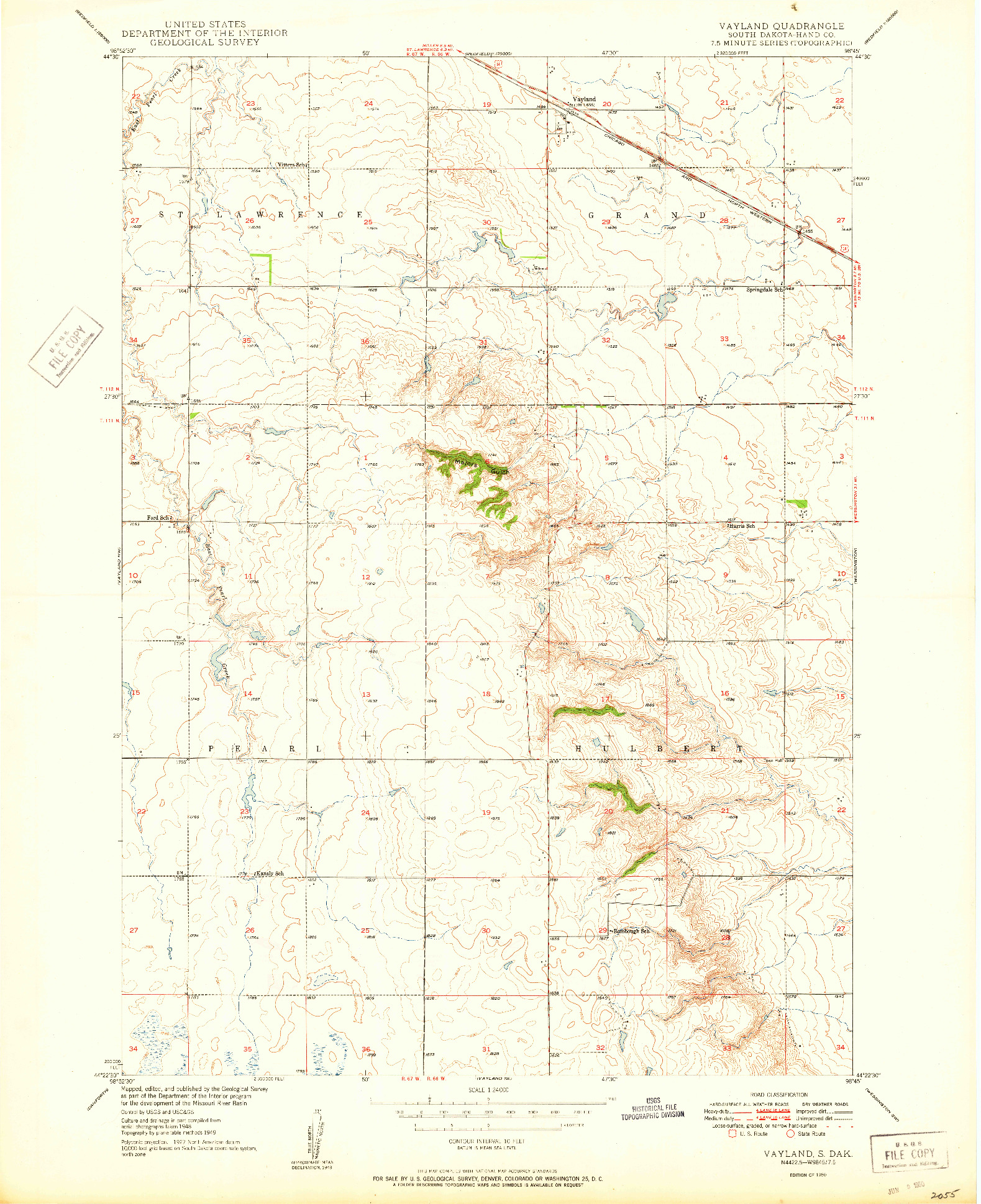 USGS 1:24000-SCALE QUADRANGLE FOR VAYLAND, SD 1950
