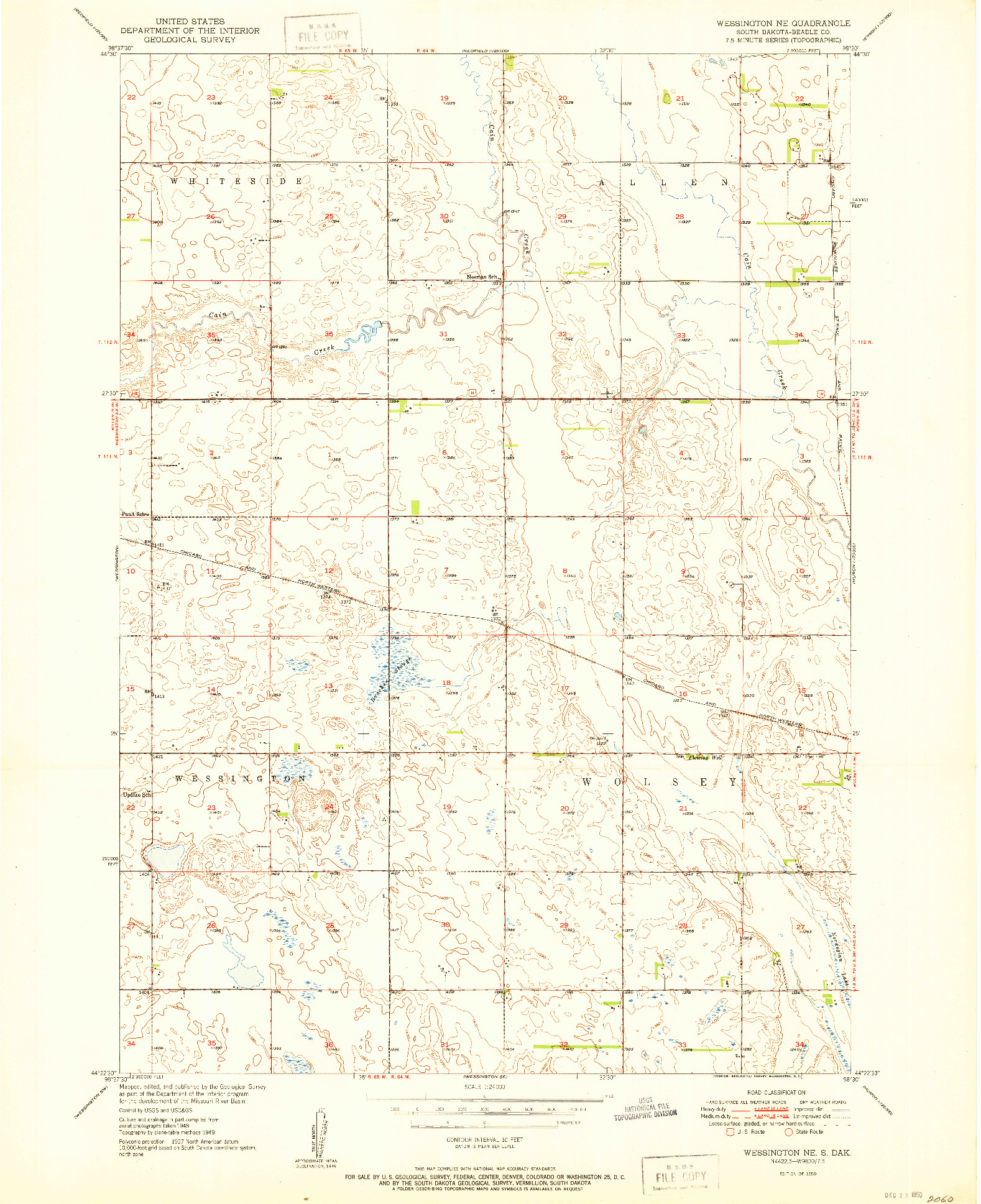 USGS 1:24000-SCALE QUADRANGLE FOR WESSINGTON NE, SD 1950