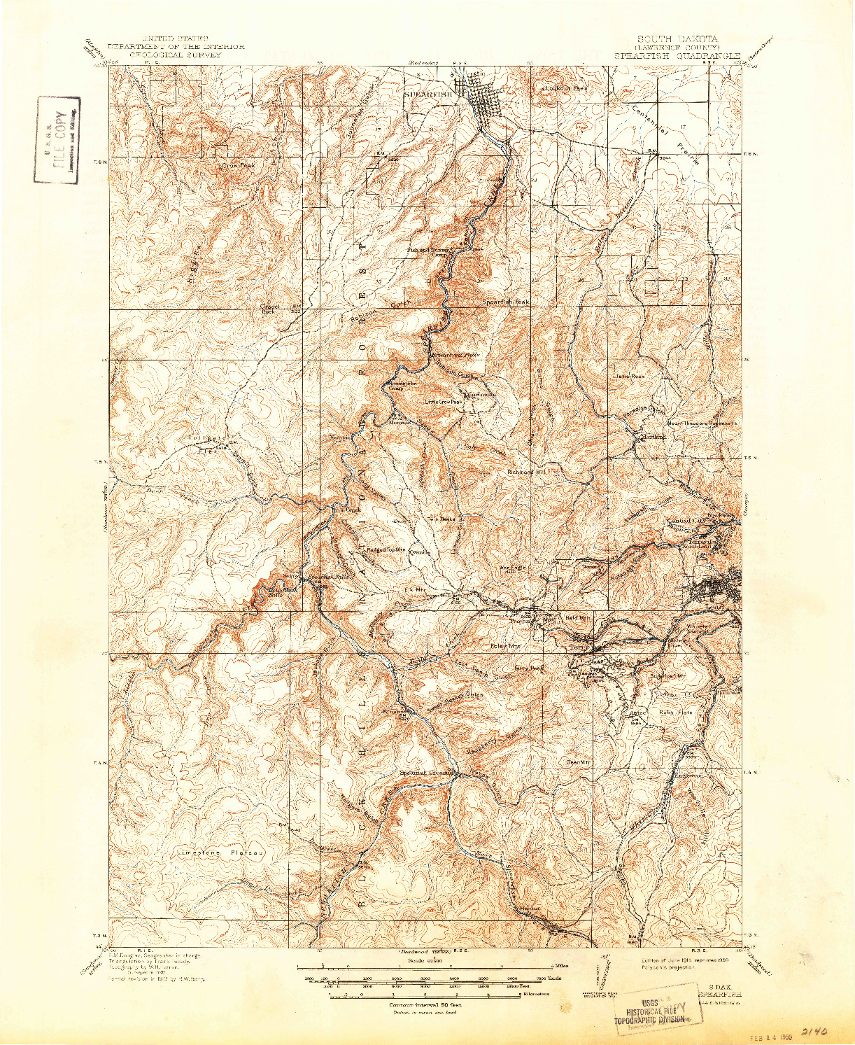 USGS 1:62500-SCALE QUADRANGLE FOR SPEARFISH, SD 1915