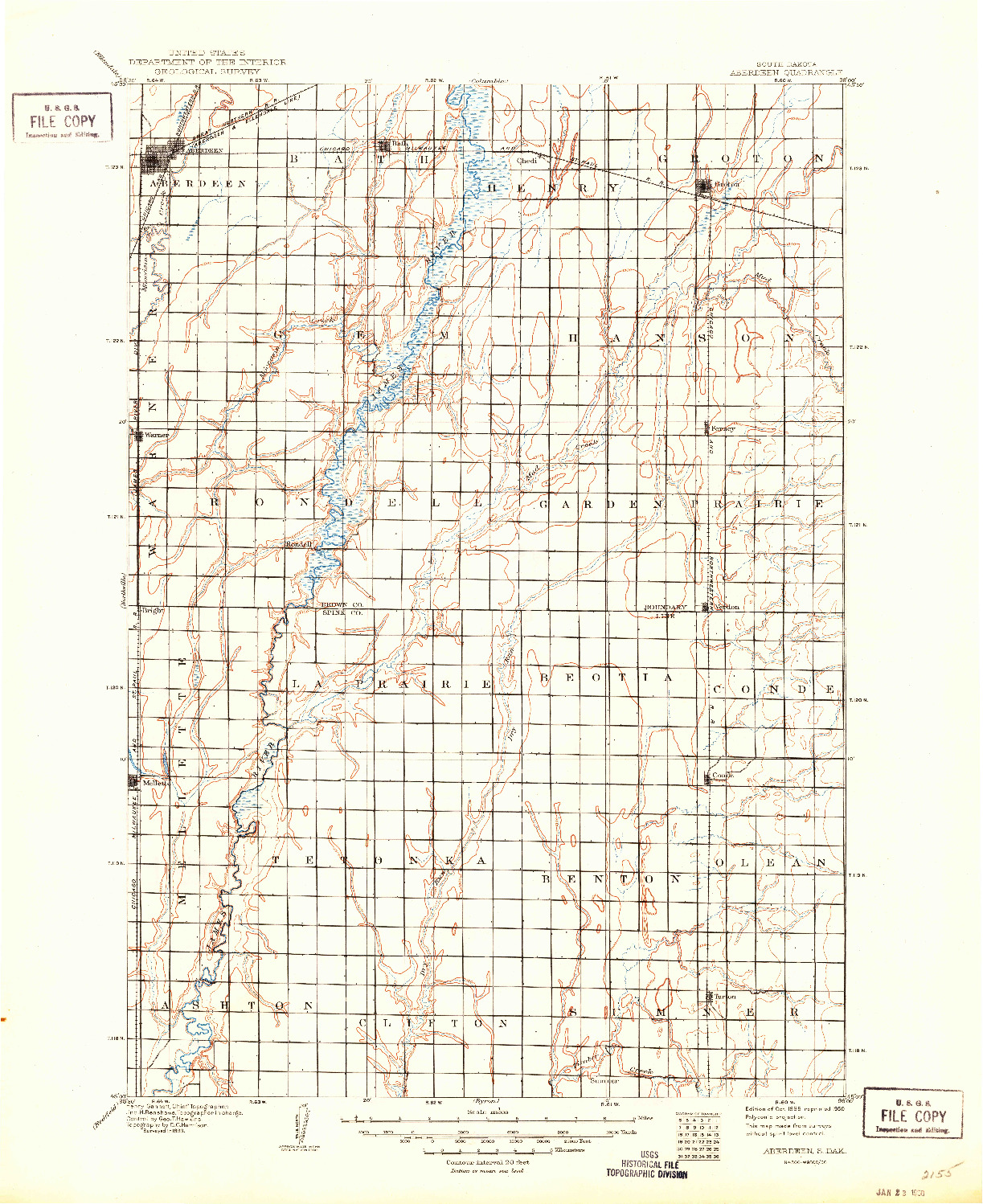 USGS 1:125000-SCALE QUADRANGLE FOR ABERDEEN, SD 1895