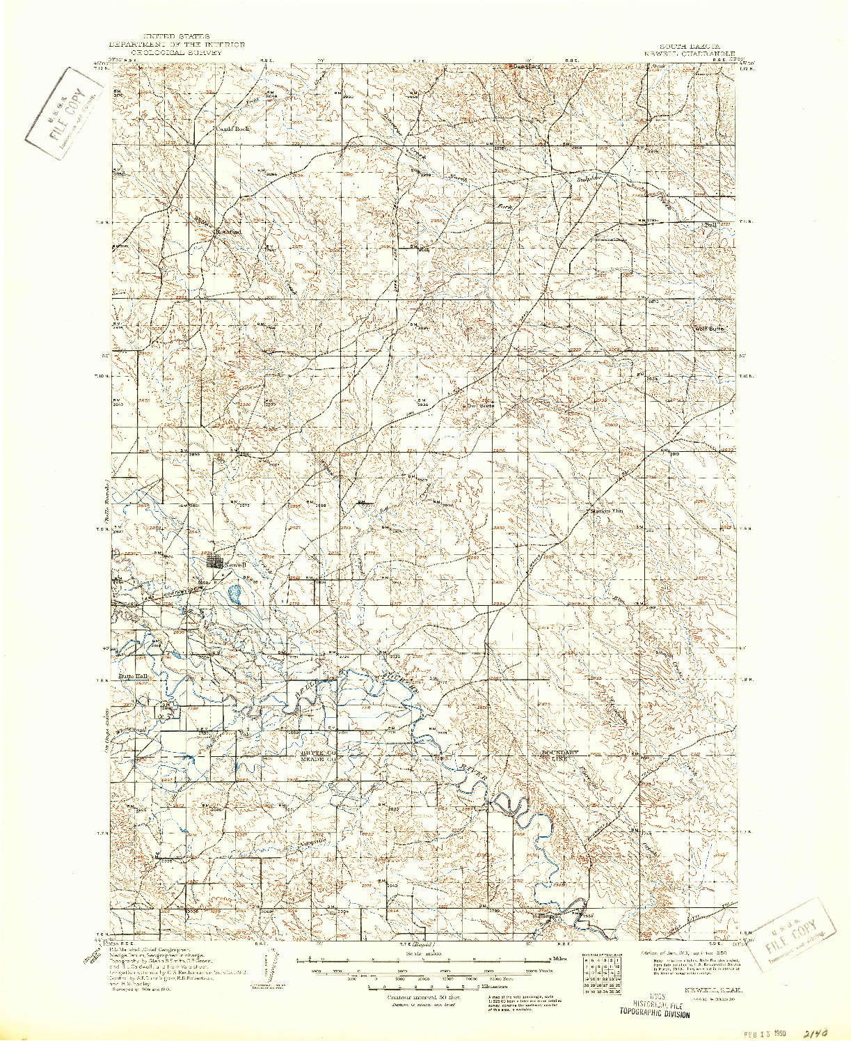 USGS 1:125000-SCALE QUADRANGLE FOR NEWELL, SD 1913