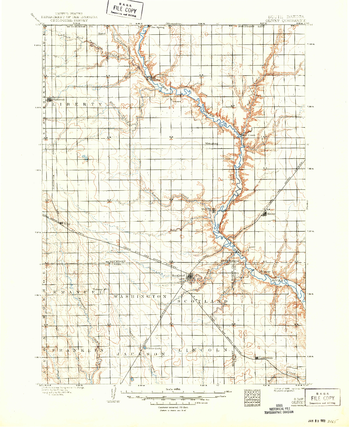 USGS 1:125000-SCALE QUADRANGLE FOR OLIVET, SD 1898