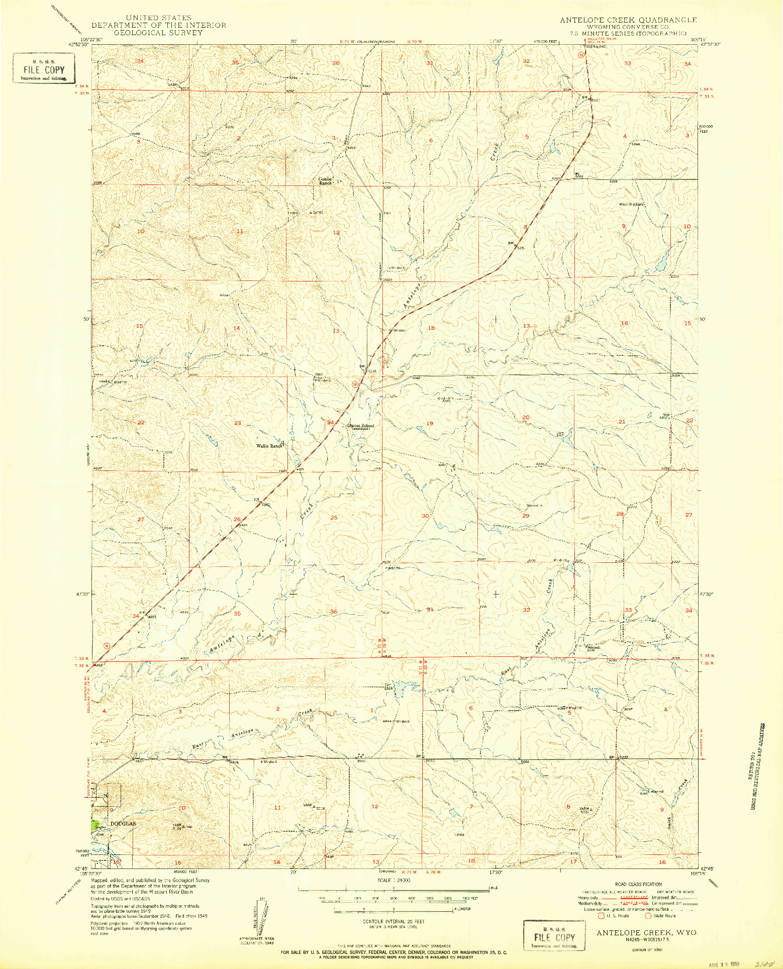 USGS 1:24000-SCALE QUADRANGLE FOR ANTELOPE CREEK, WY 1950