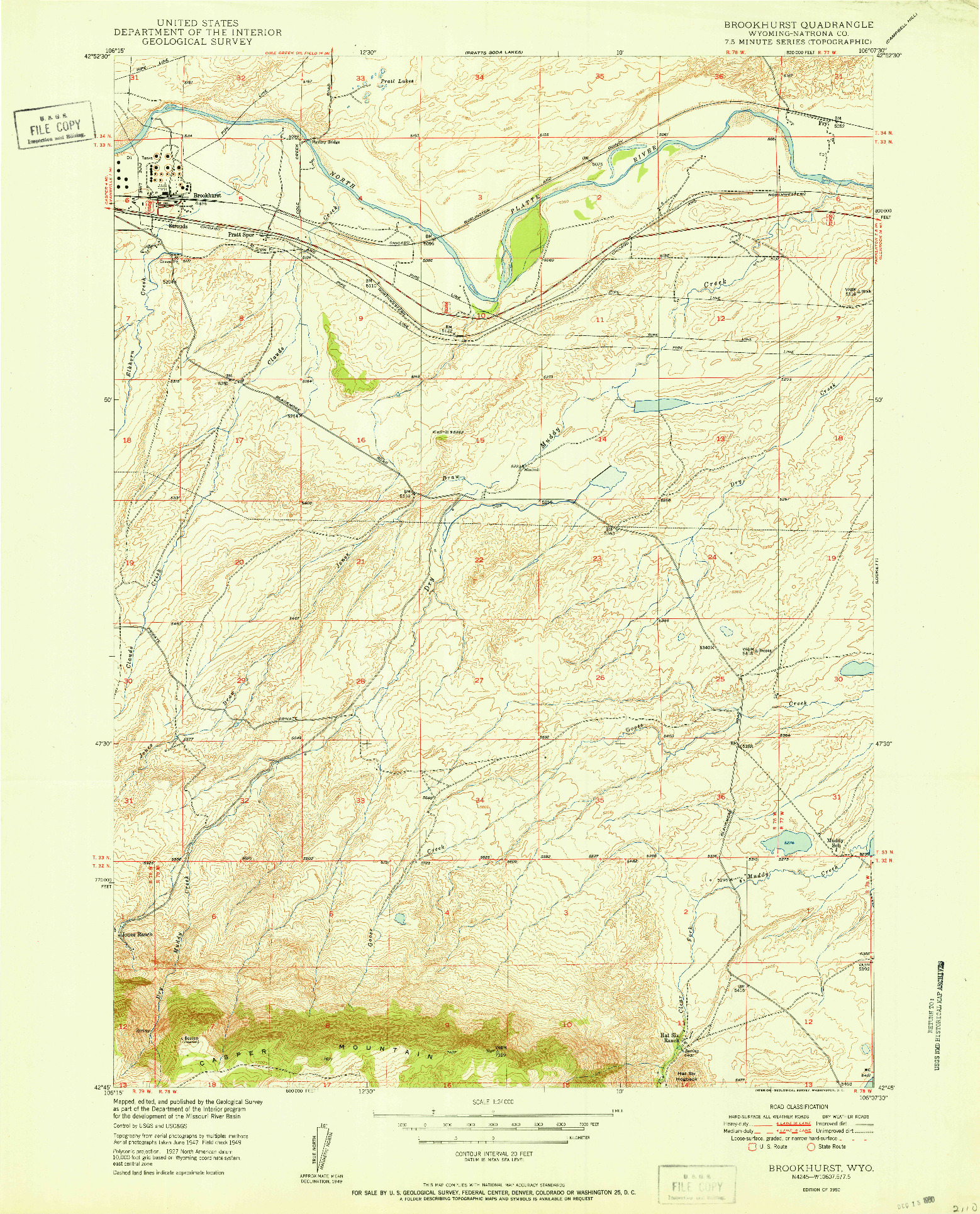 USGS 1:24000-SCALE QUADRANGLE FOR BROOKHURST, WY 1950