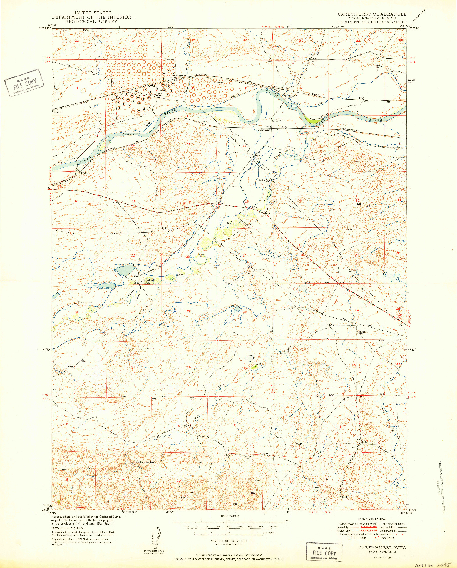 USGS 1:24000-SCALE QUADRANGLE FOR CAREYHURST, WY 1950