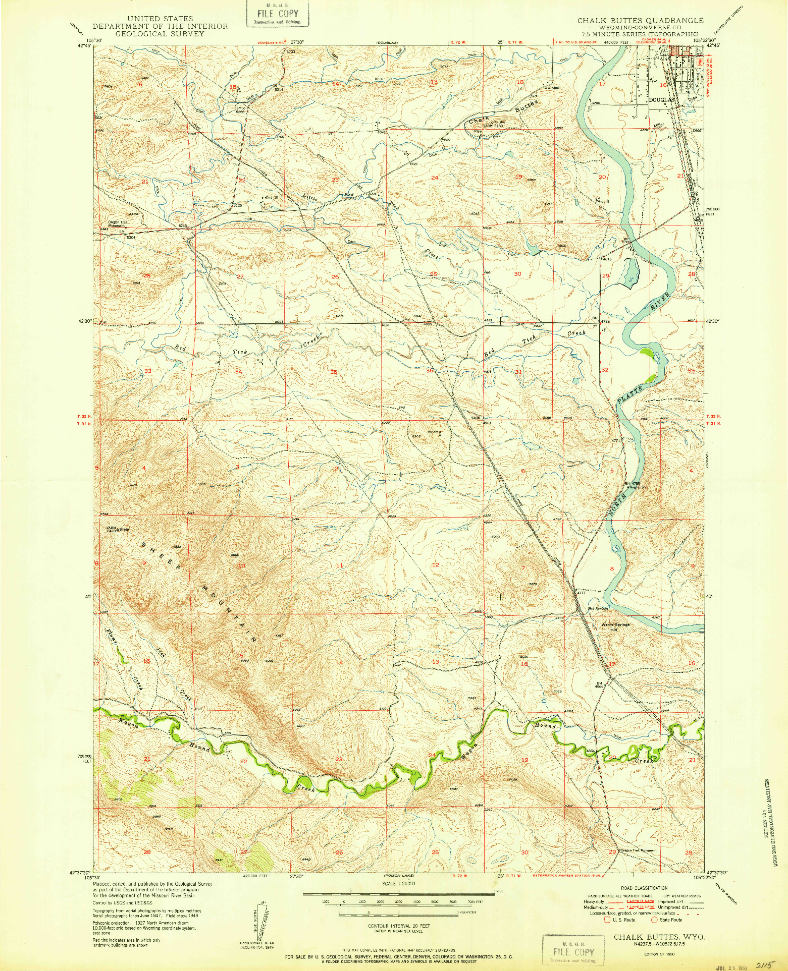 USGS 1:24000-SCALE QUADRANGLE FOR CHALK BUTTES, WY 1950
