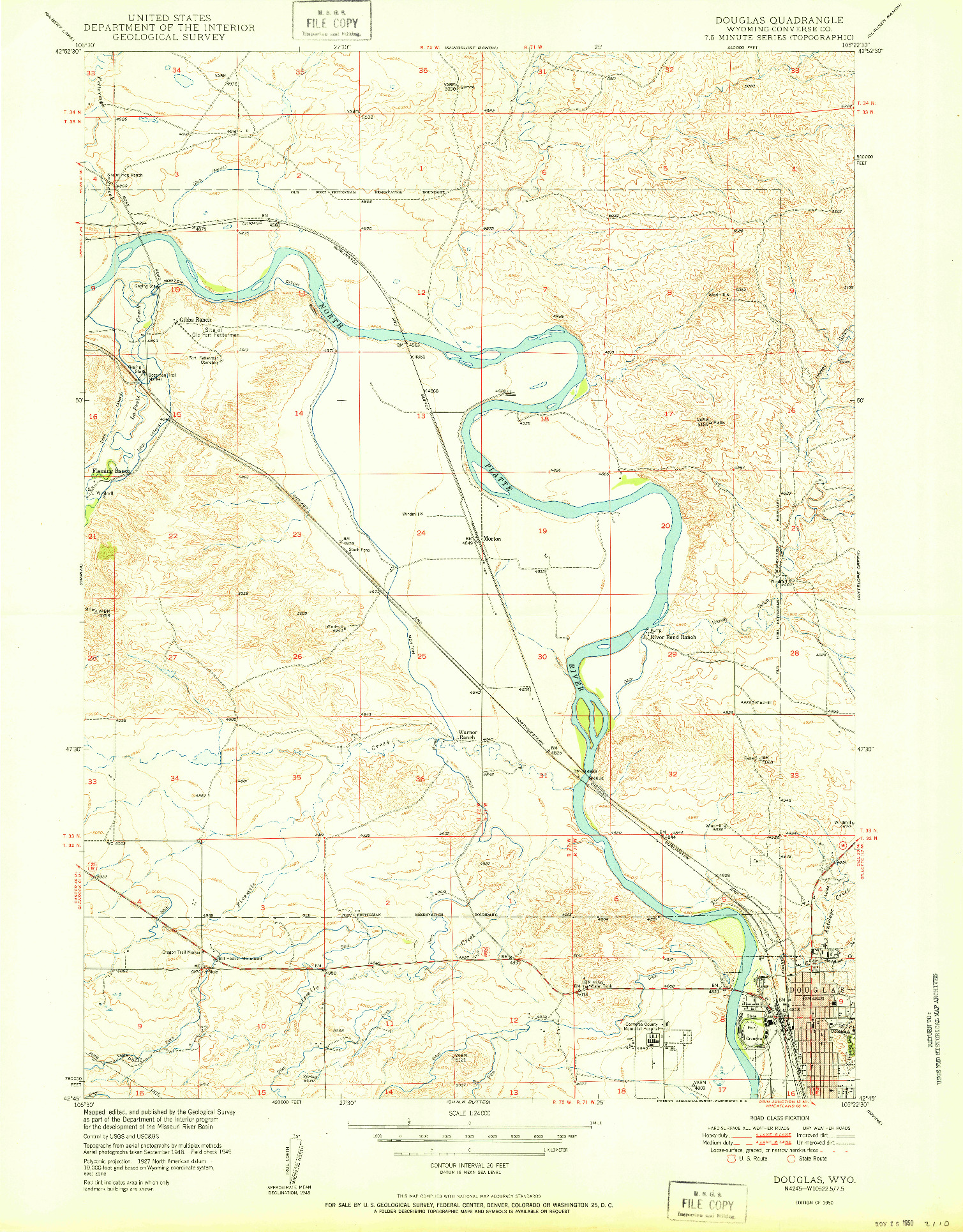 USGS 1:24000-SCALE QUADRANGLE FOR DOUGLAS, WY 1950
