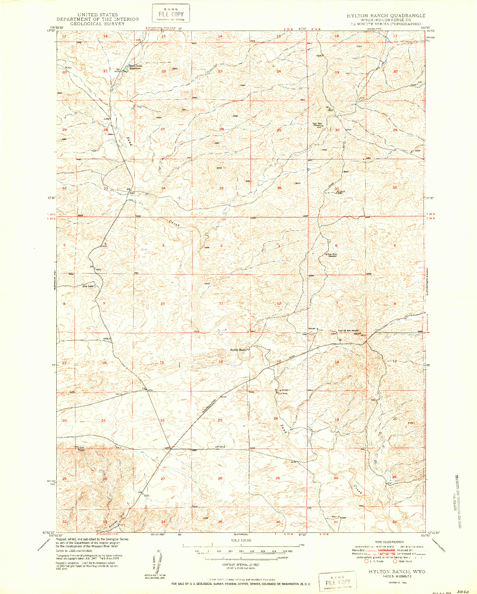 USGS 1:24000-SCALE QUADRANGLE FOR HYLTON RANCH, WY 1950