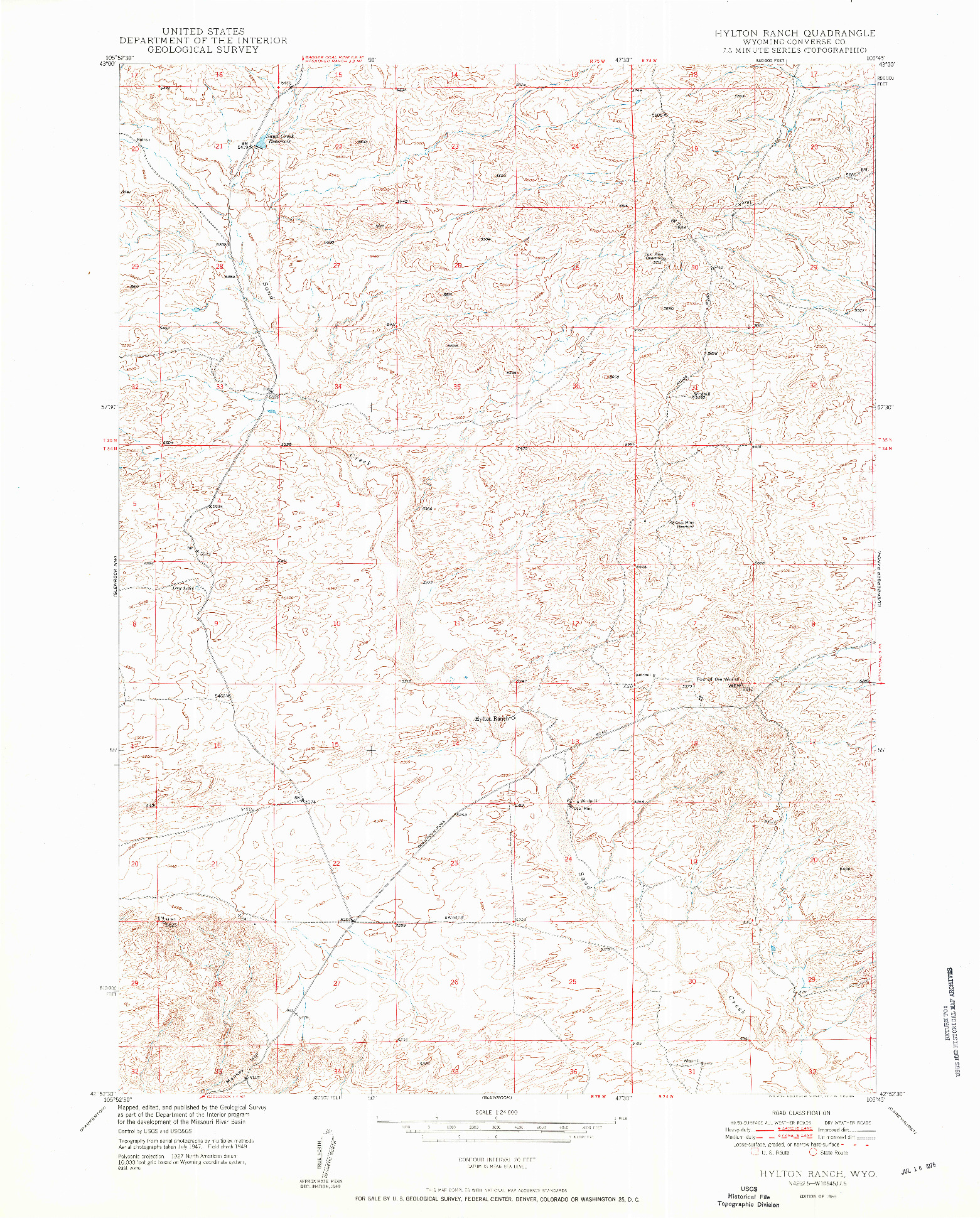 USGS 1:24000-SCALE QUADRANGLE FOR HYLTON RANCH, WY 1950