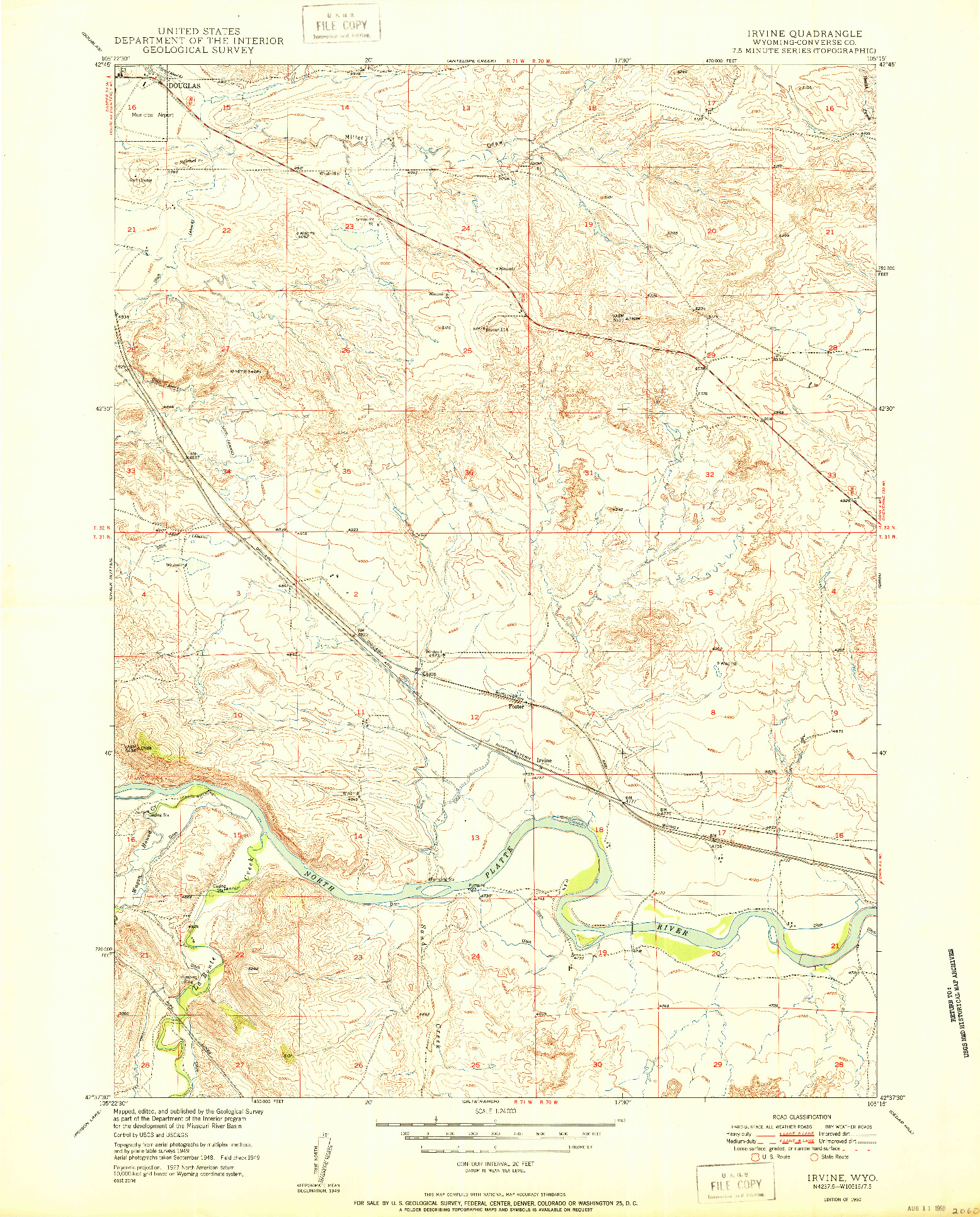 USGS 1:24000-SCALE QUADRANGLE FOR IRVINE, WY 1950
