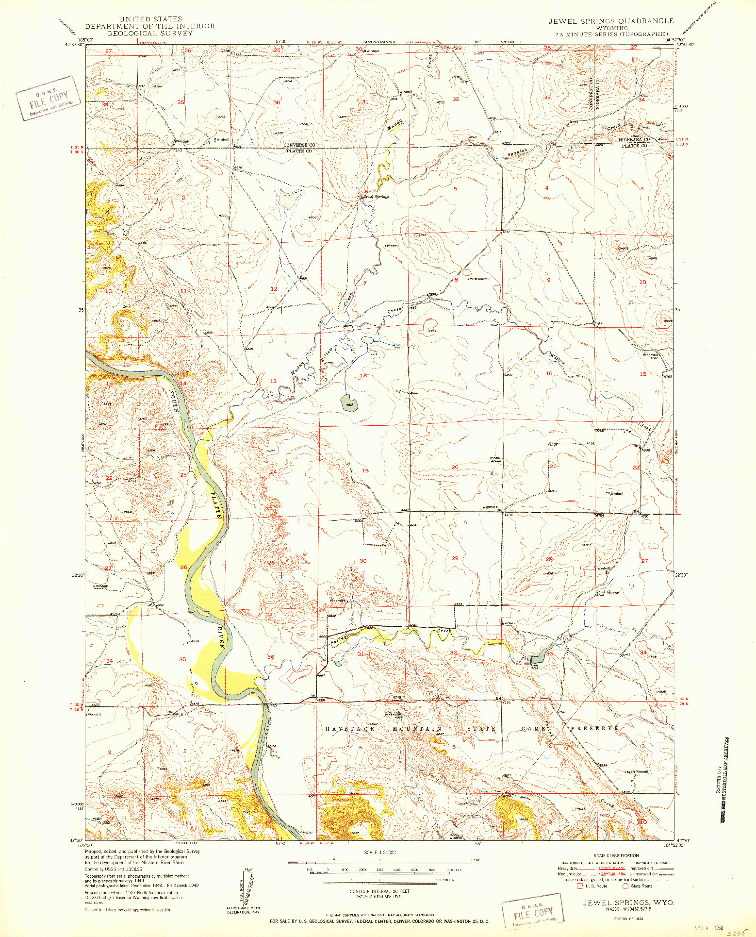 USGS 1:24000-SCALE QUADRANGLE FOR JEWEL SPRINGS, WY 1950