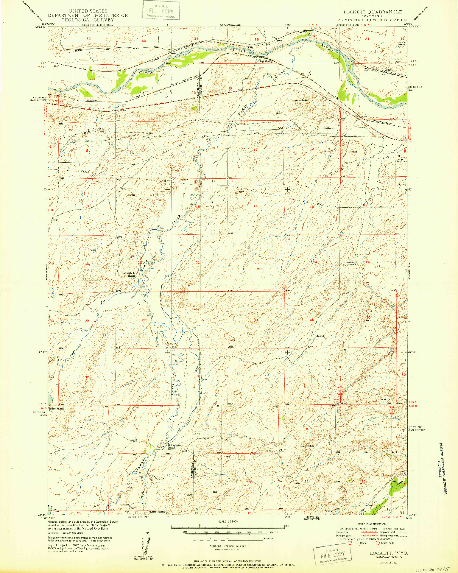 USGS 1:24000-SCALE QUADRANGLE FOR LOCKETT, WY 1950