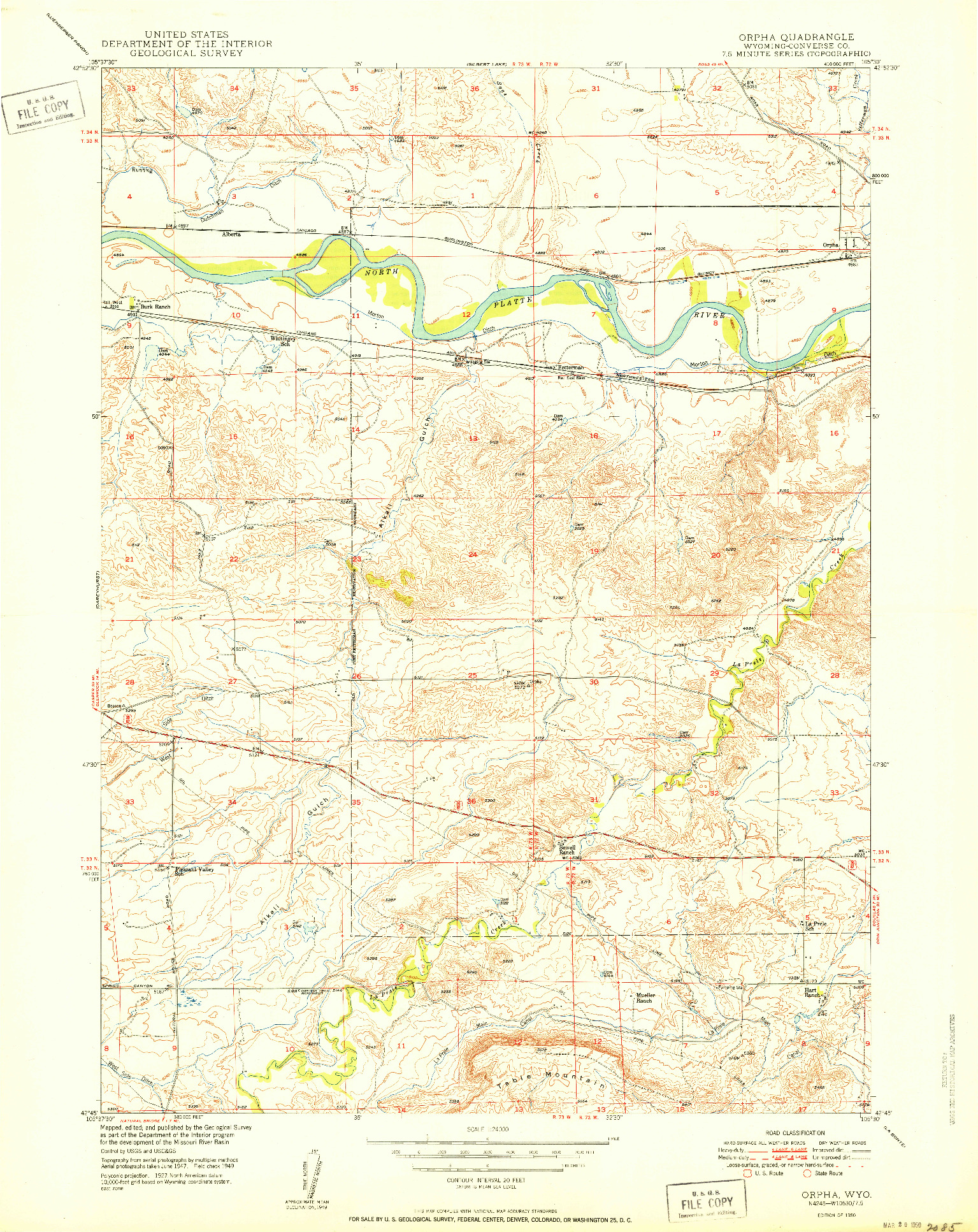 USGS 1:24000-SCALE QUADRANGLE FOR ORPHA, WY 1950