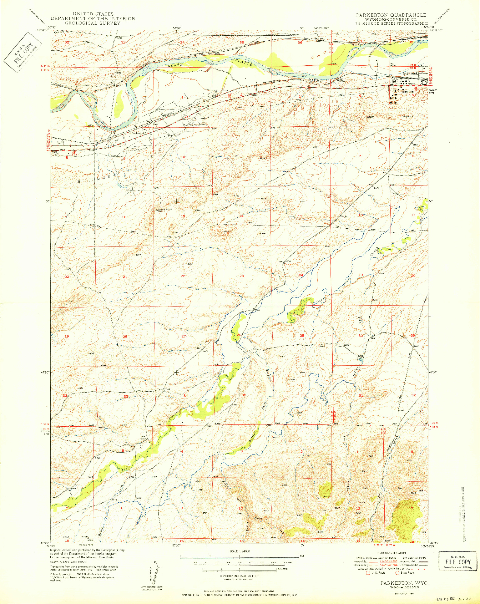 USGS 1:24000-SCALE QUADRANGLE FOR PARKERTON, WY 1950
