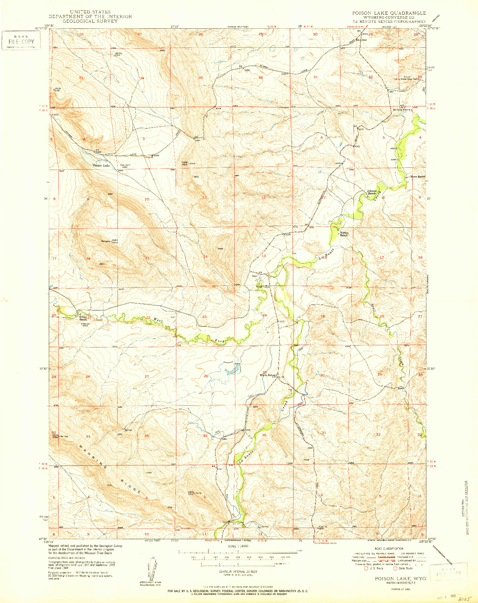 USGS 1:24000-SCALE QUADRANGLE FOR POISON LAKE, WY 1950