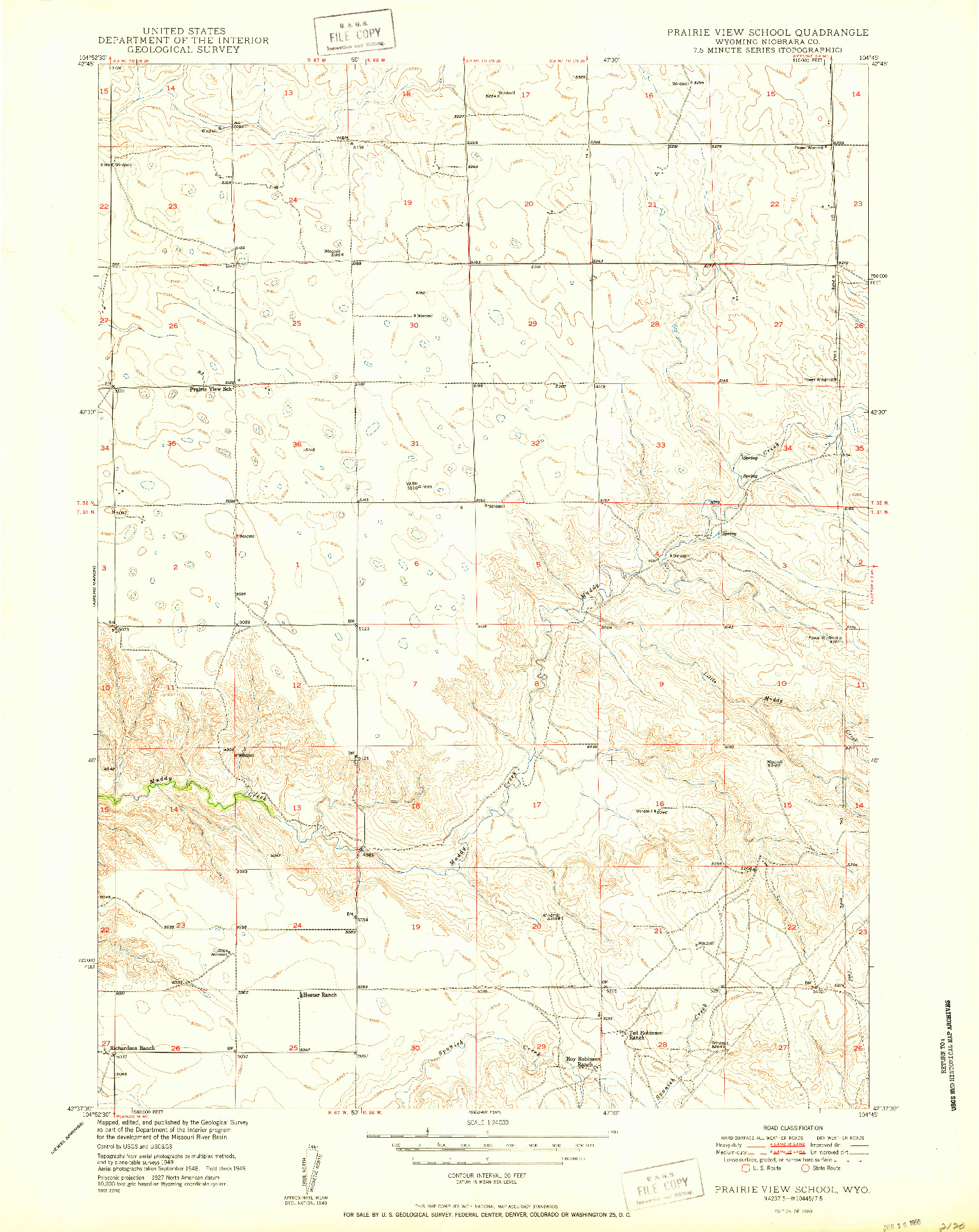 USGS 1:24000-SCALE QUADRANGLE FOR PRAIRIE VIEW SCHOOL, WY 1950
