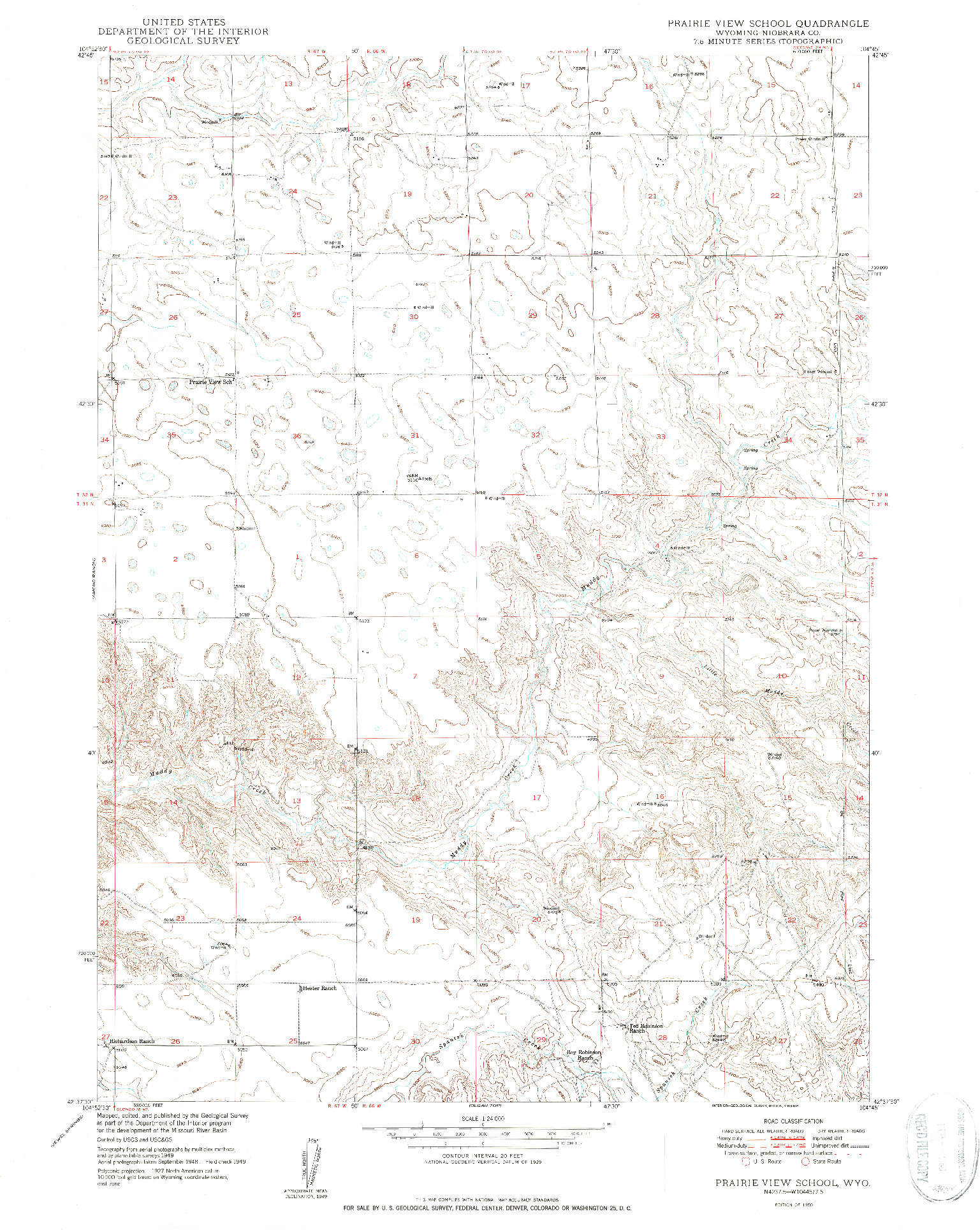 USGS 1:24000-SCALE QUADRANGLE FOR PRAIRIE VIEW SCHOOL, WY 1950