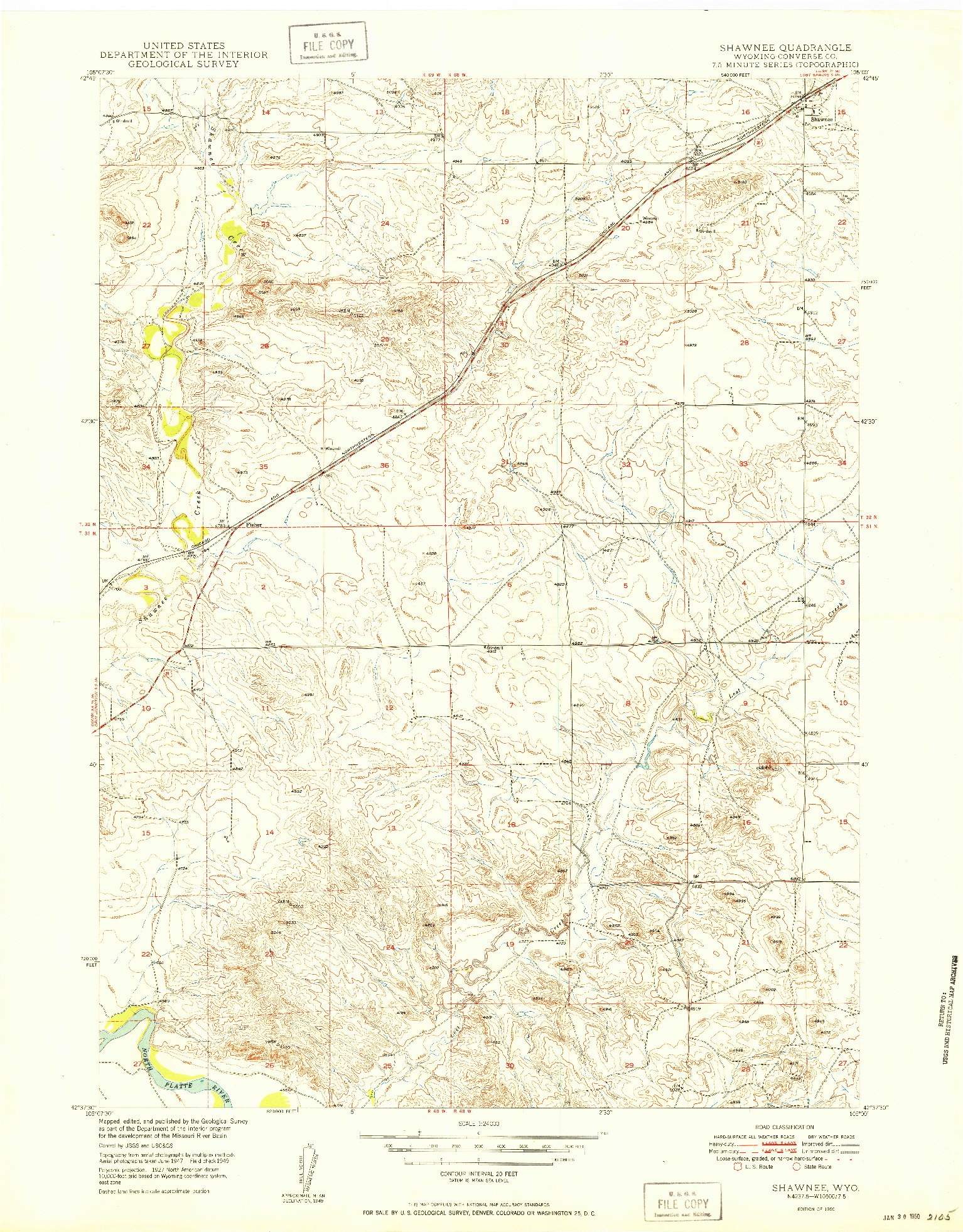 USGS 1:24000-SCALE QUADRANGLE FOR SHAWNEE, WY 1950