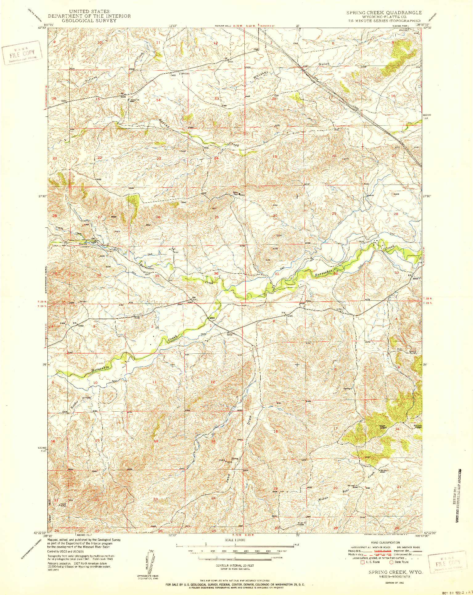 USGS 1:24000-SCALE QUADRANGLE FOR SPRING CREEK, WY 1950