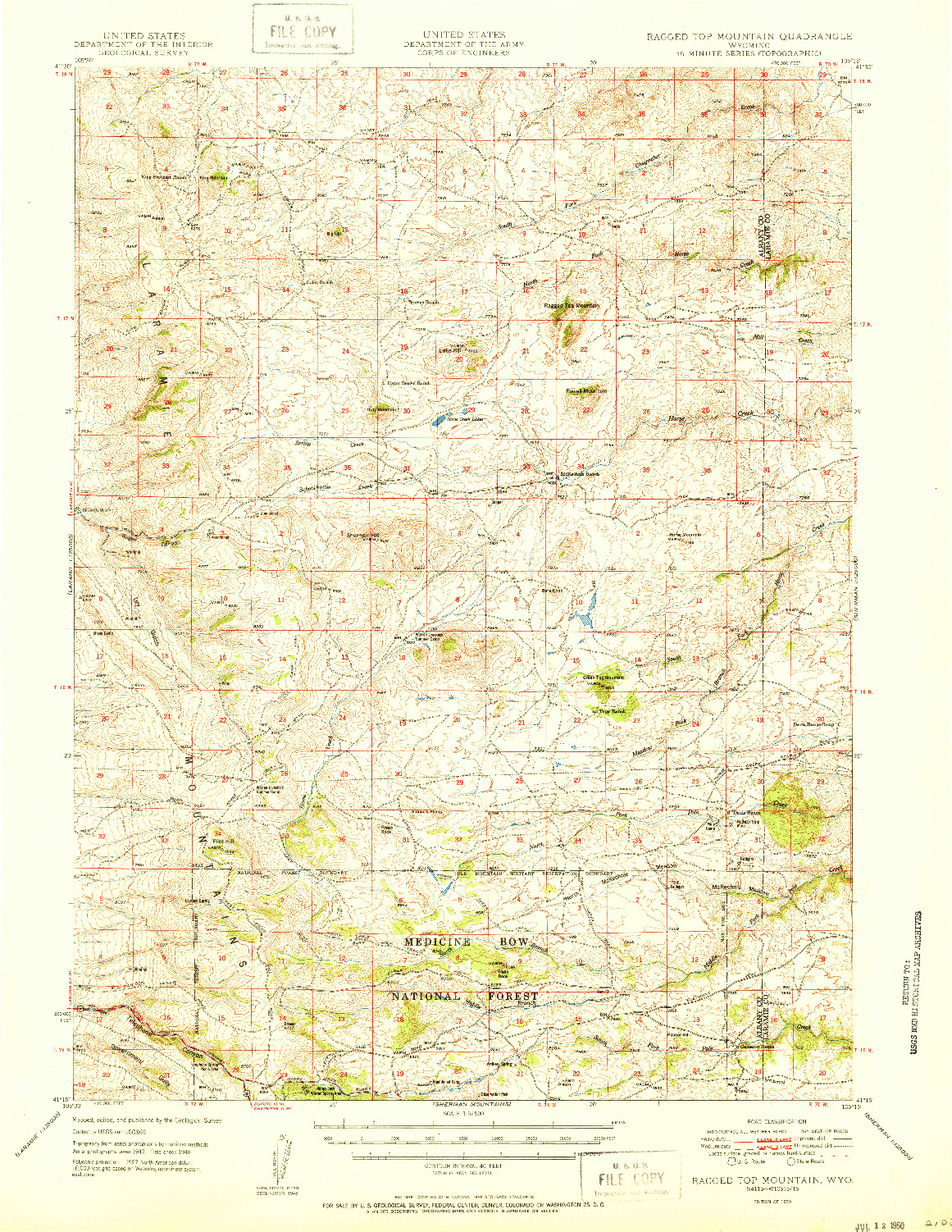 USGS 1:62500-SCALE QUADRANGLE FOR RAGGED TOP MOUNTAIN, WY 1950