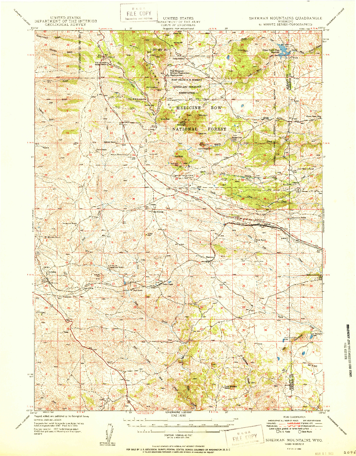 USGS 1:62500-SCALE QUADRANGLE FOR SHERMAN MOUNTAINS, WY 1950
