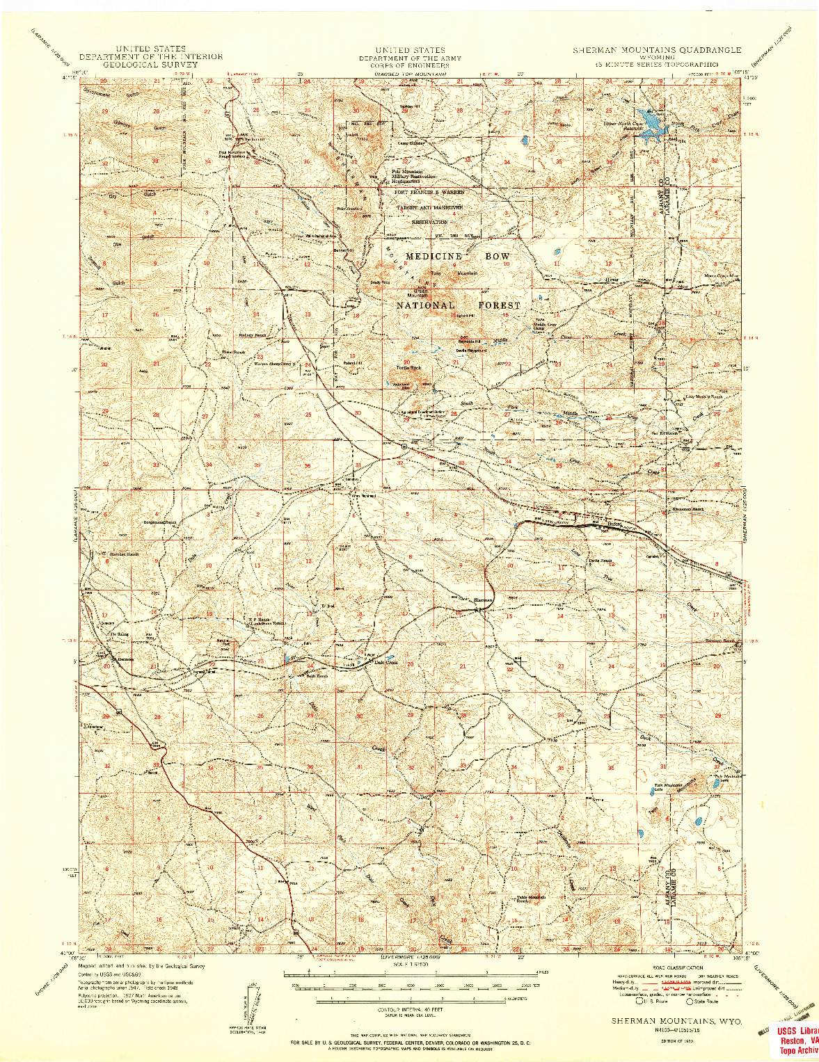 USGS 1:62500-SCALE QUADRANGLE FOR SHERMAN MOUNTAINS, WY 1950