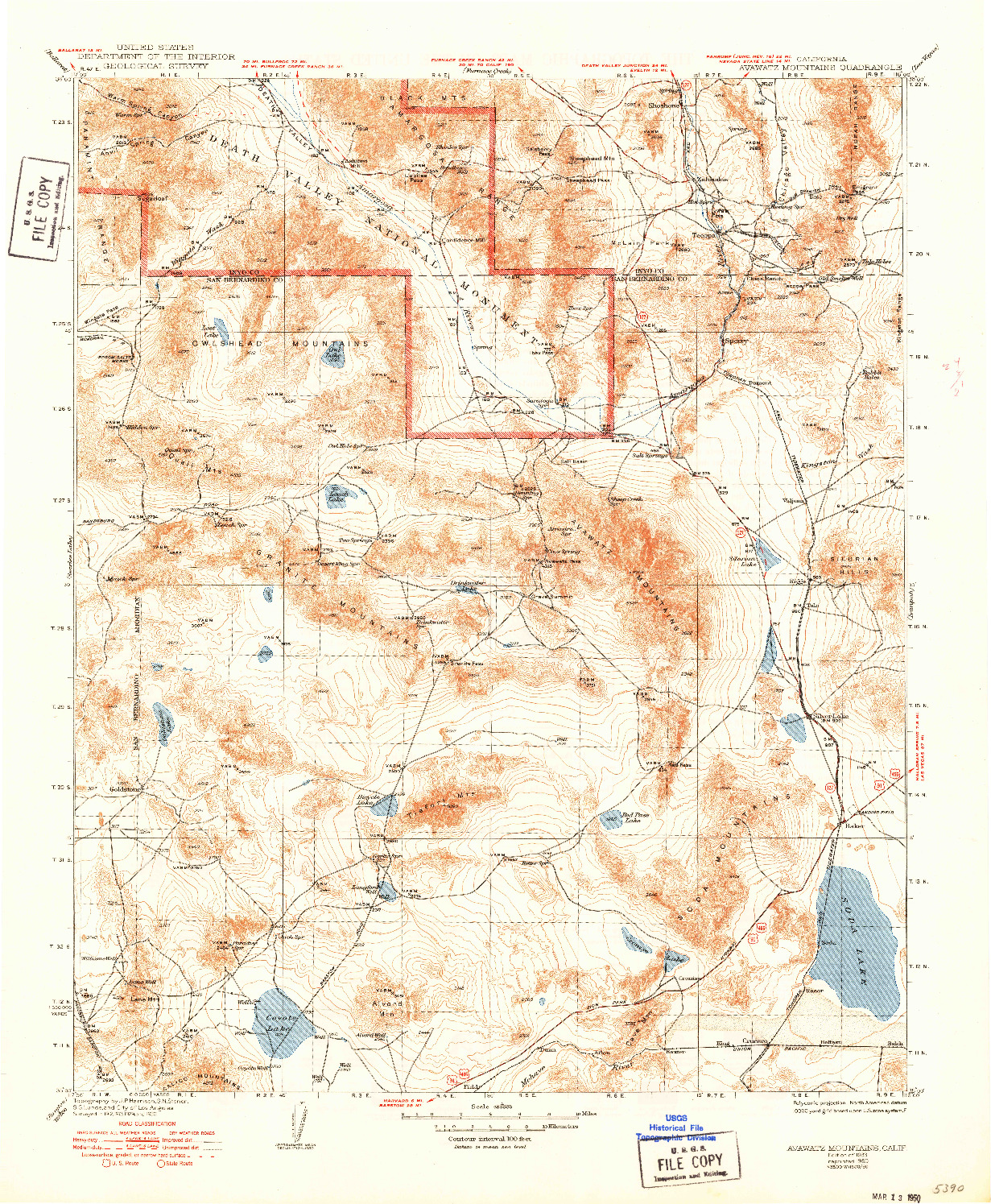 USGS 1:250000-SCALE QUADRANGLE FOR AVAWATZ MOUNTAINS, CA 1933