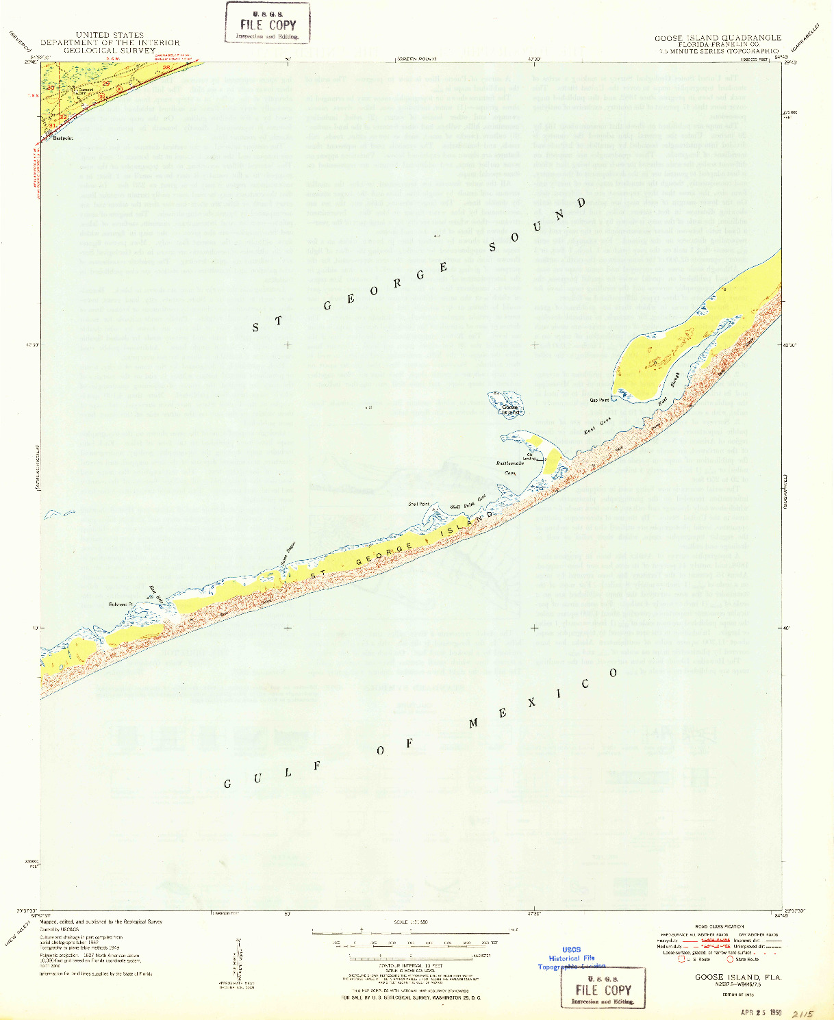 USGS 1:31680-SCALE QUADRANGLE FOR GOOSE ISLAND, FL 1950