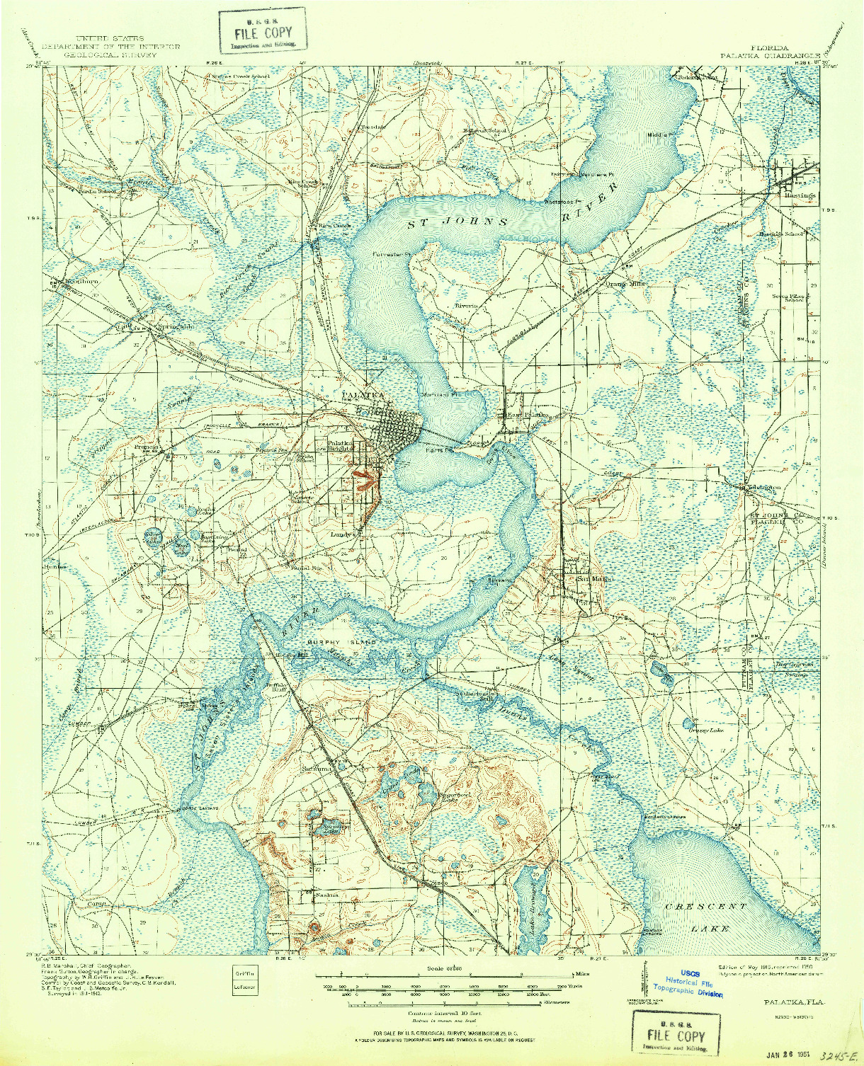 USGS 1:62500-SCALE QUADRANGLE FOR PALATKA, FL 1915