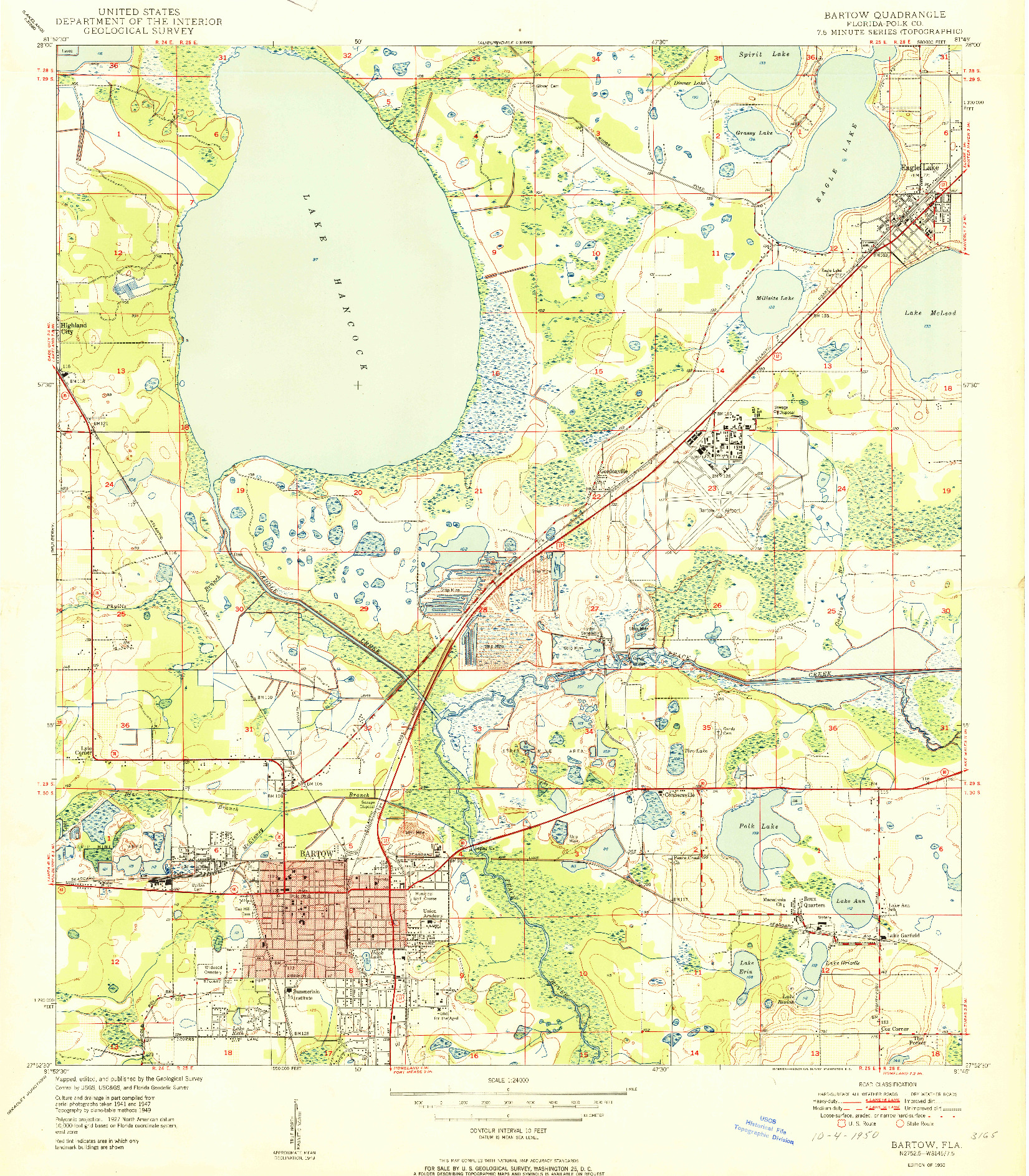 USGS 1:24000-SCALE QUADRANGLE FOR BARTOW, FL 1950