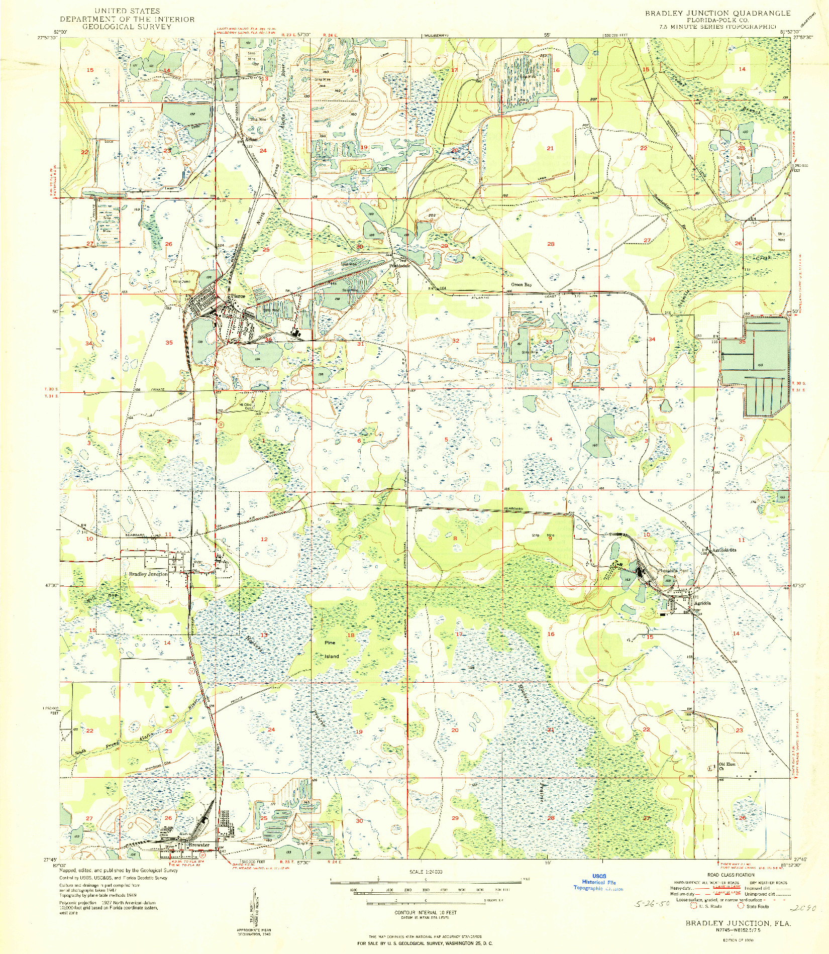 USGS 1:24000-SCALE QUADRANGLE FOR BRADLEY JUNCTION, FL 1950
