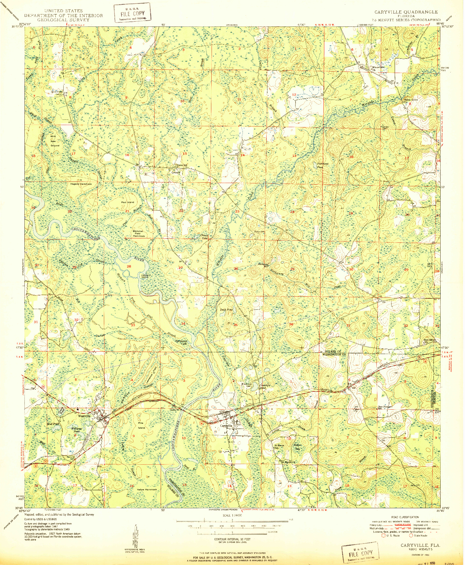 USGS 1:24000-SCALE QUADRANGLE FOR CARYVILLE, FL 1950
