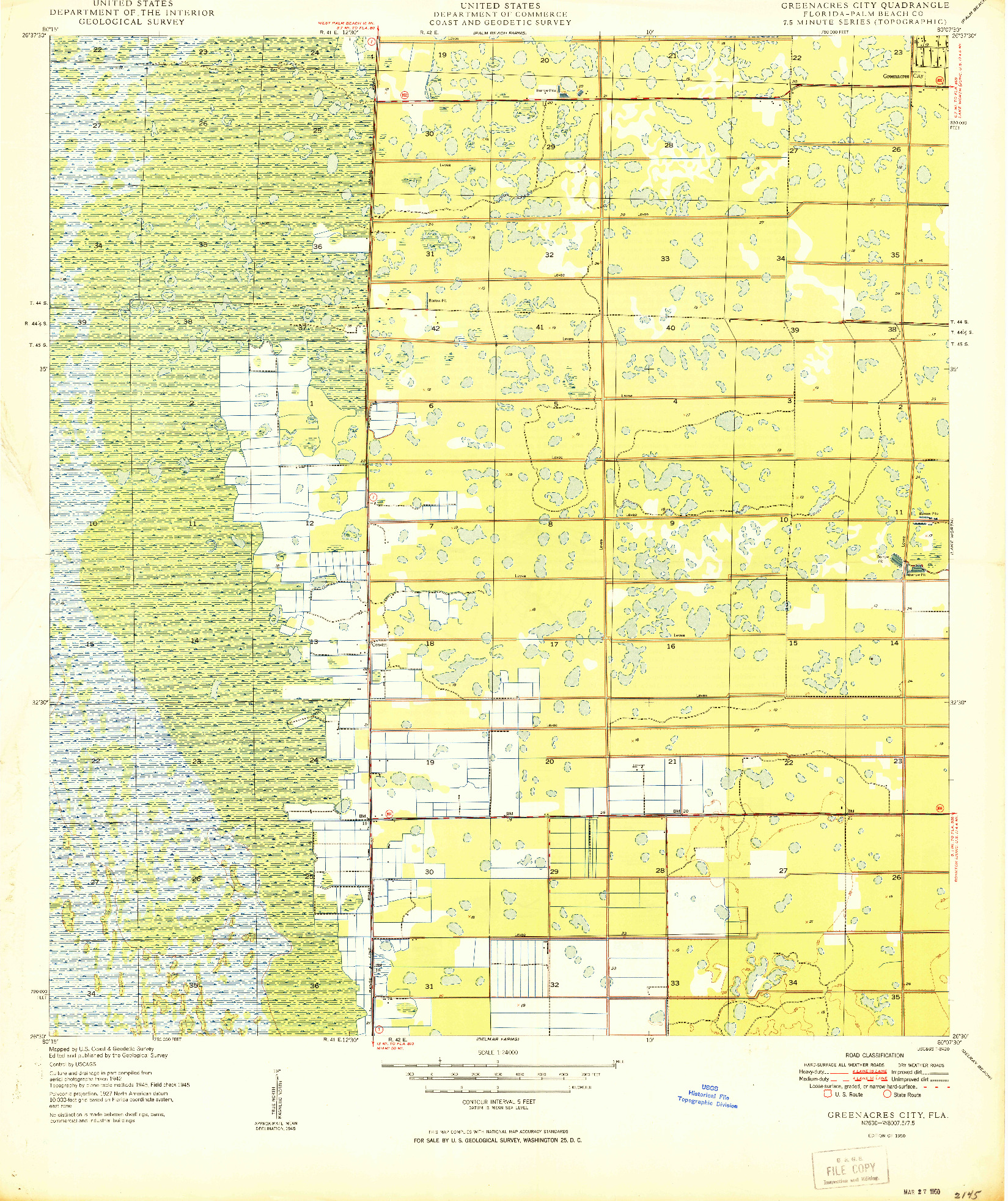 USGS 1:24000-SCALE QUADRANGLE FOR GREENACRES CITY, FL 1950