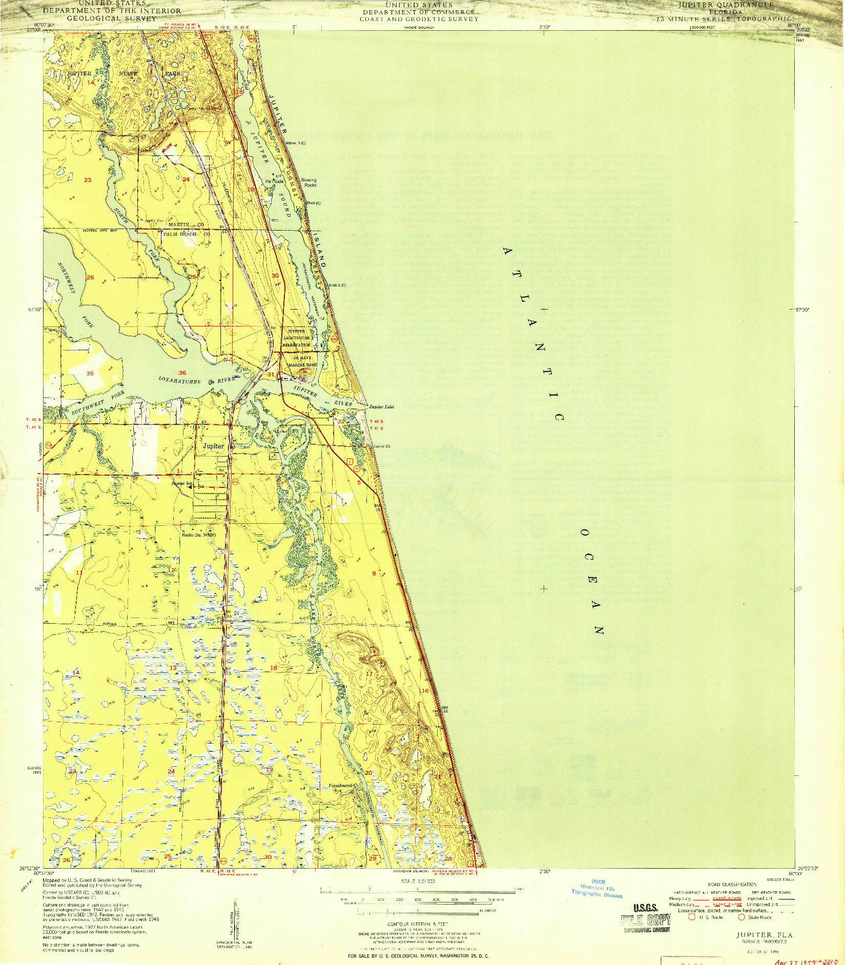 USGS 1:24000-SCALE QUADRANGLE FOR JUPITER, FL 1950