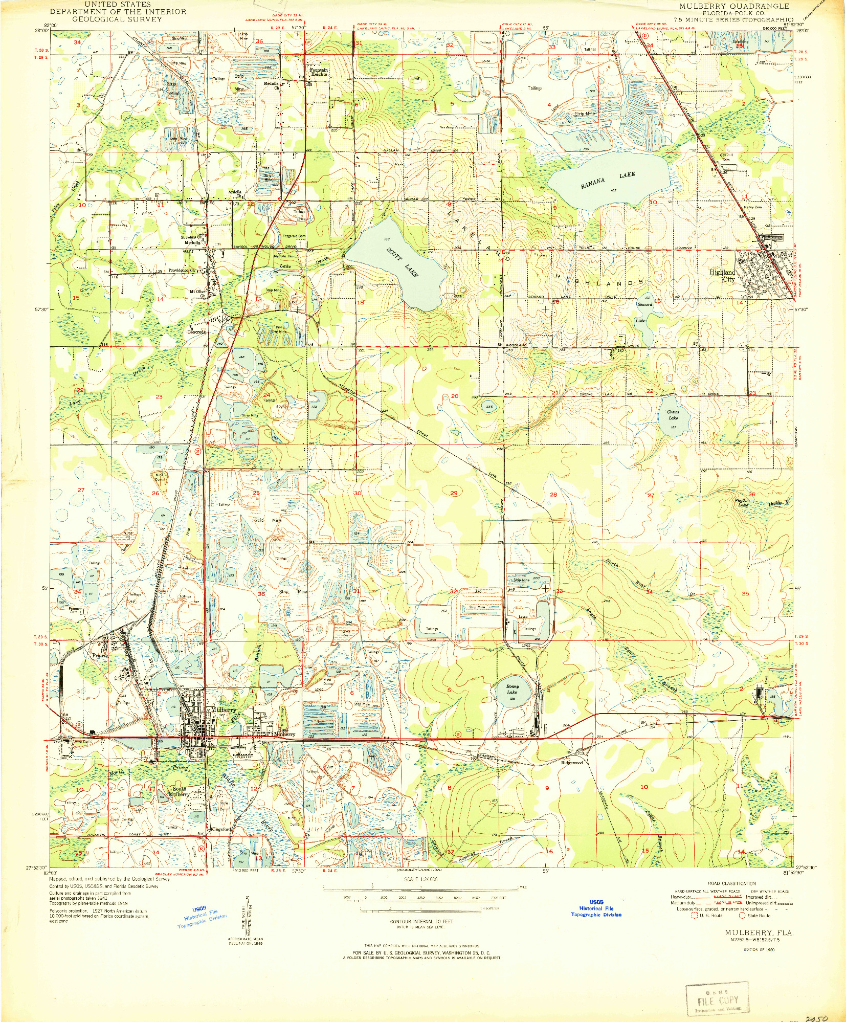 USGS 1:24000-SCALE QUADRANGLE FOR MULBERRY, FL 1950