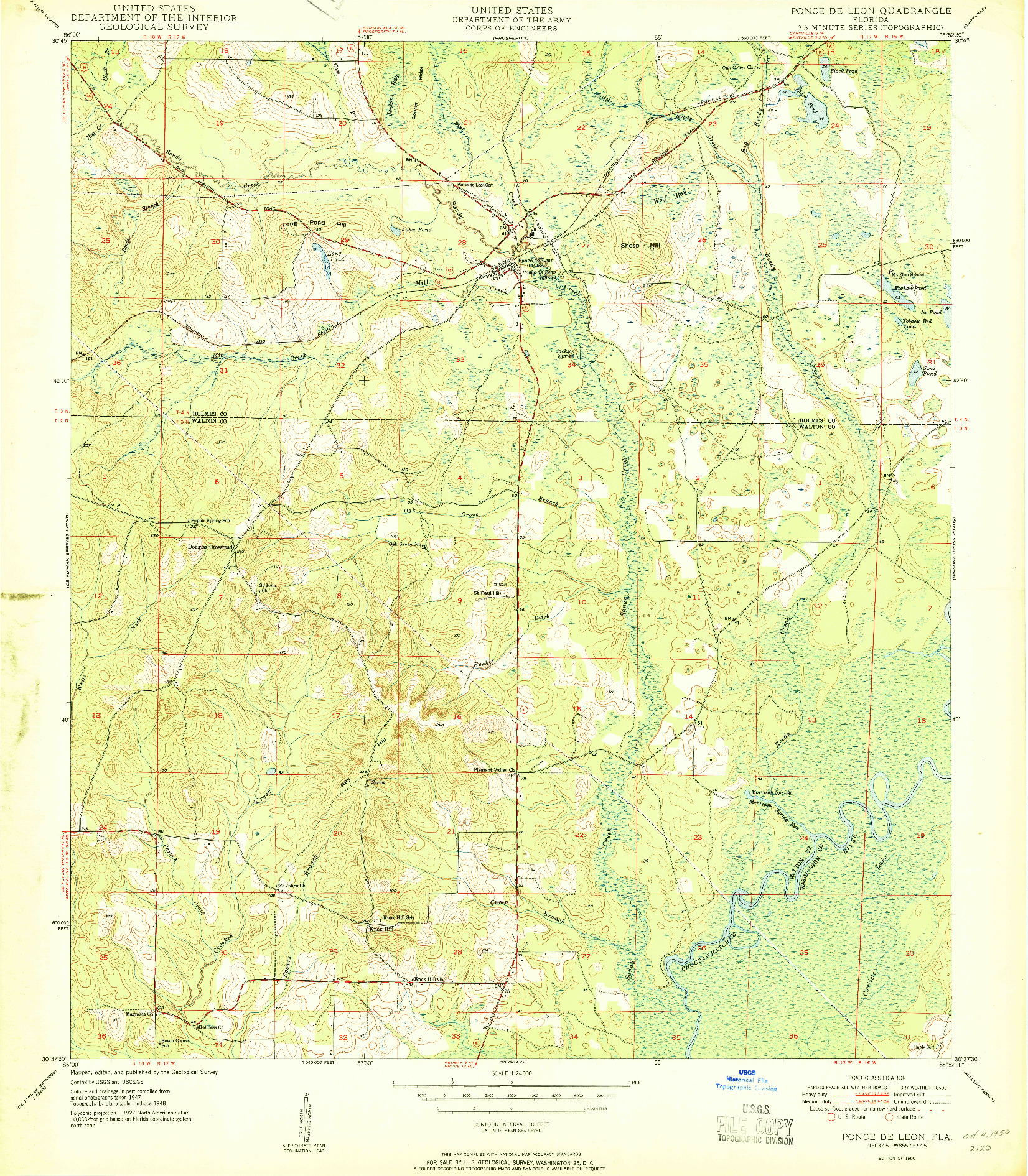 USGS 1:24000-SCALE QUADRANGLE FOR PONCE DE LEON, FL 1950
