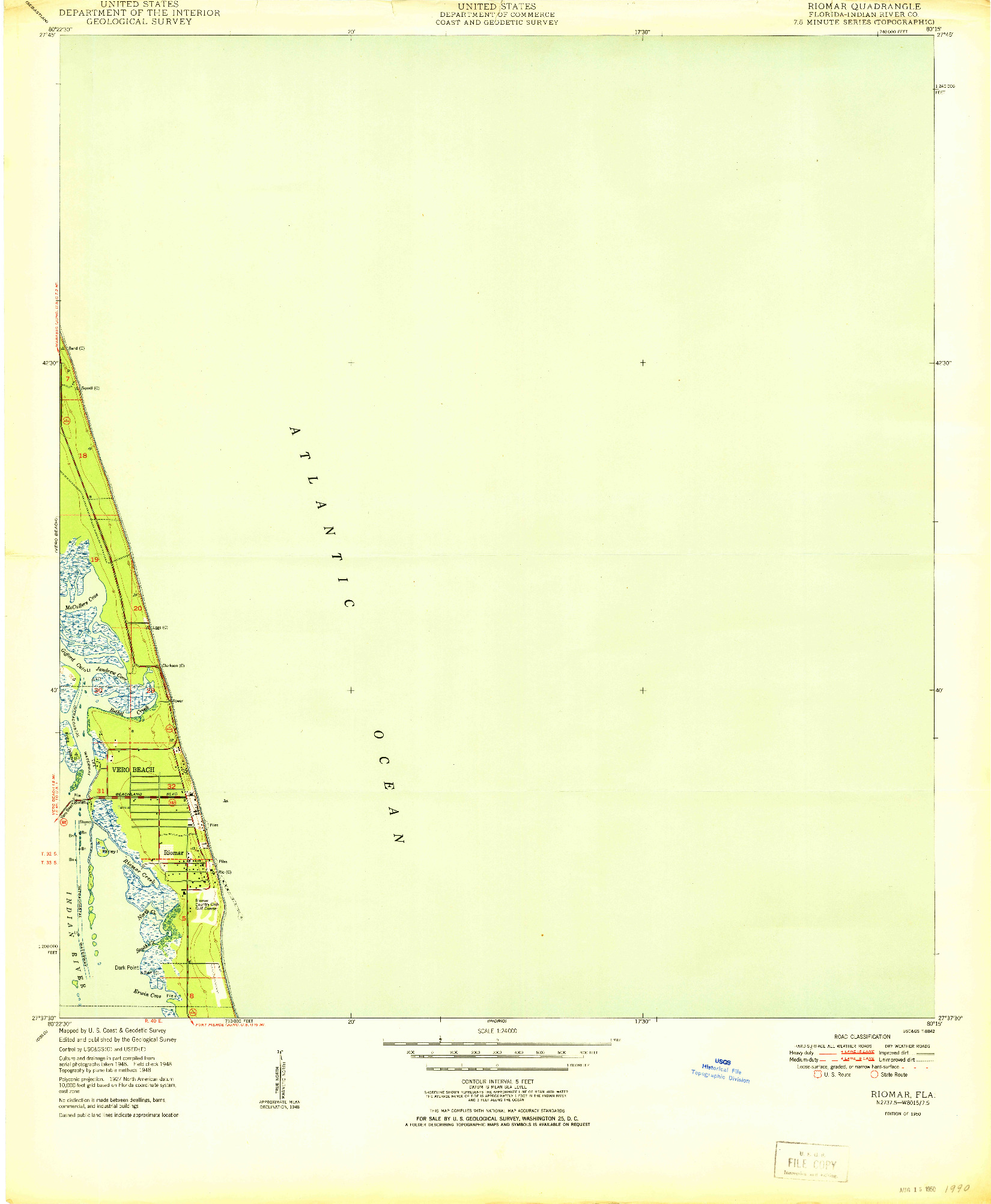 USGS 1:24000-SCALE QUADRANGLE FOR RIOMAR, FL 1950