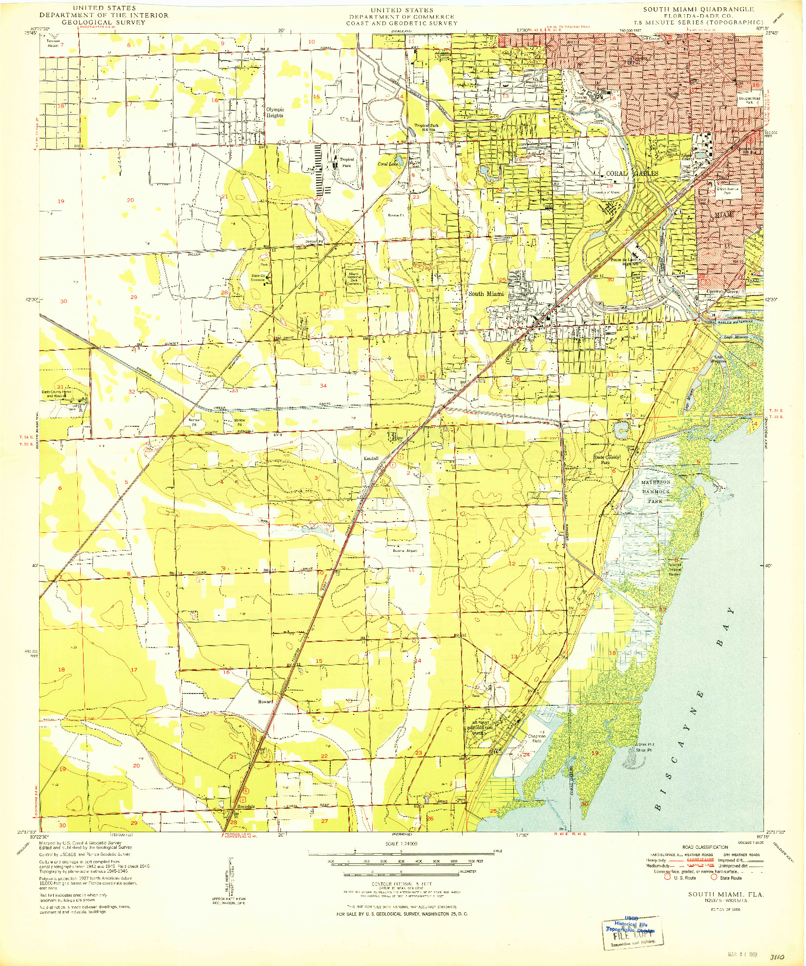 USGS 1:24000-SCALE QUADRANGLE FOR SOUTH MIAMI, FL 1950
