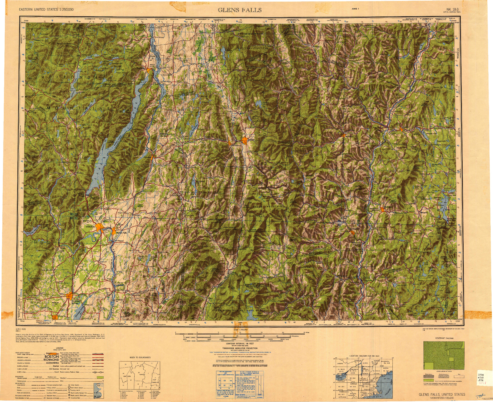 USGS 1:250000-SCALE QUADRANGLE FOR GLENS FALLS, NY 1950