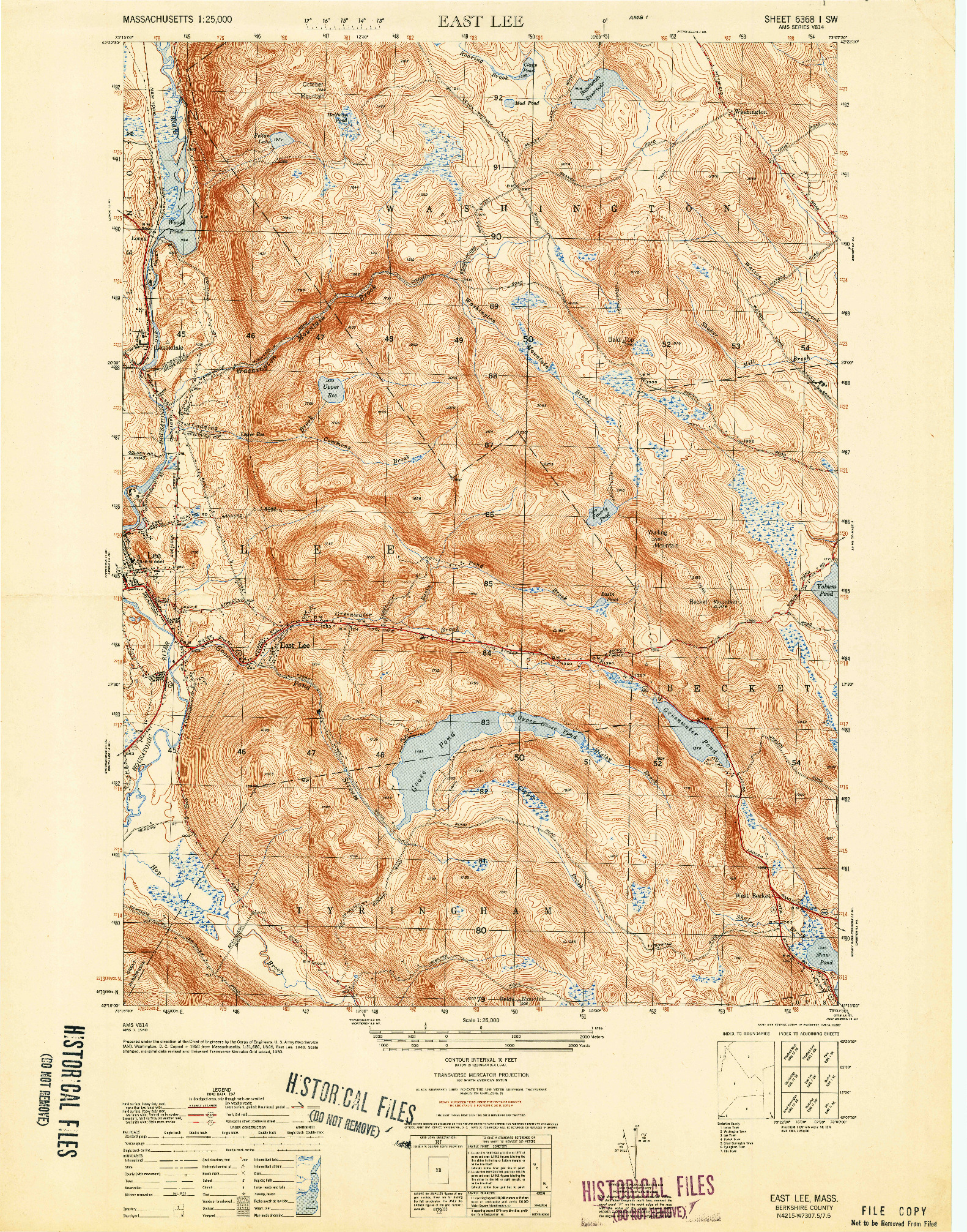 USGS 1:25000-SCALE QUADRANGLE FOR EAST LEE, MA 1950